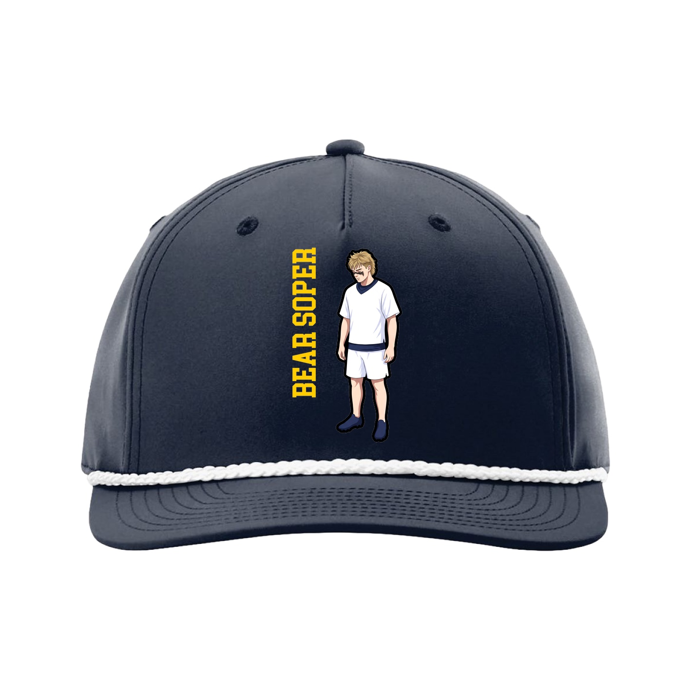 Five-Panel Classic Rope Cap — Name Vertical in Navy