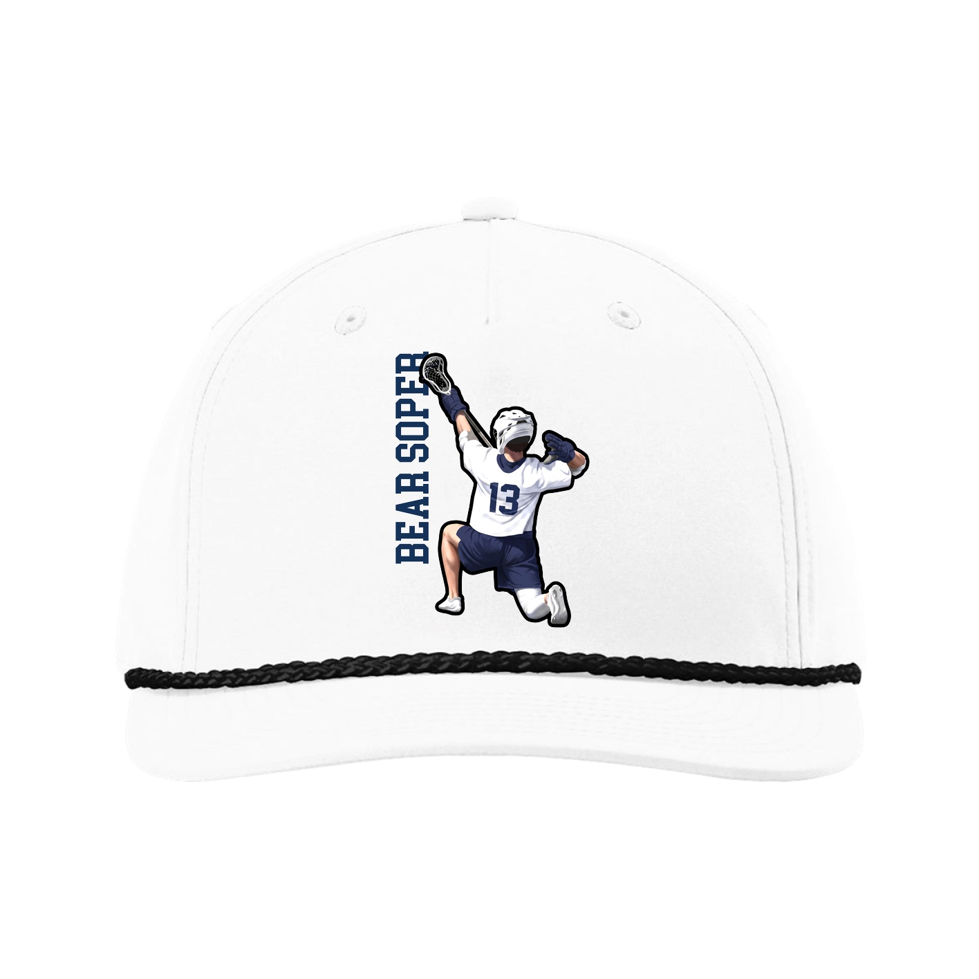 Five-Panel Classic Rope Cap — Name Vertical in White