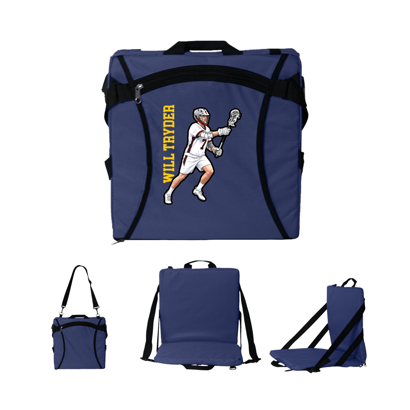 Folding Stadium Seat — Name Vertical in Navy