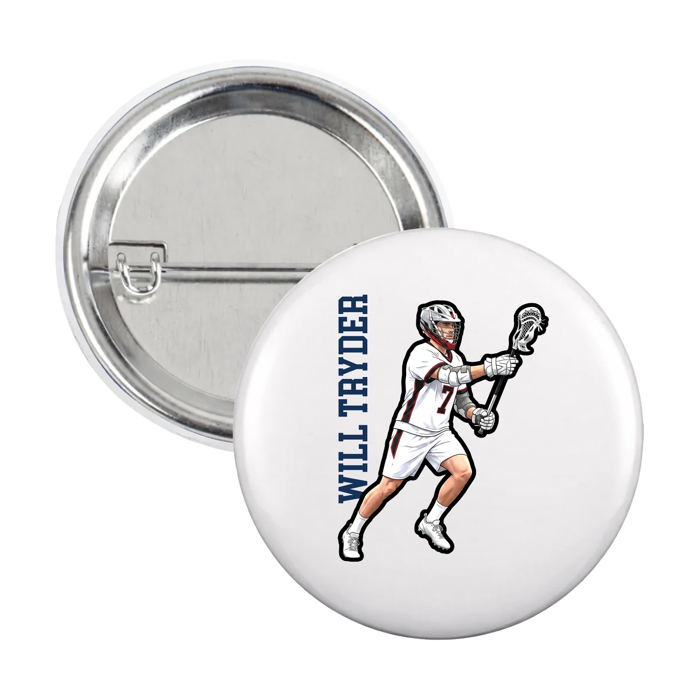 Game Day Button — Name Vertical in White
