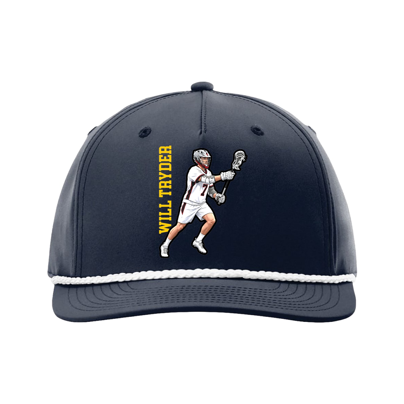 Five-Panel Classic Rope Cap — Name Vertical in Navy