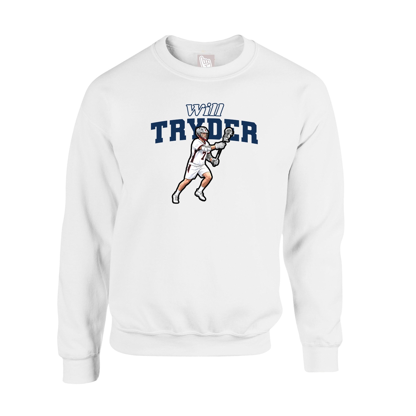 Fleece Crew — Name Arch in White