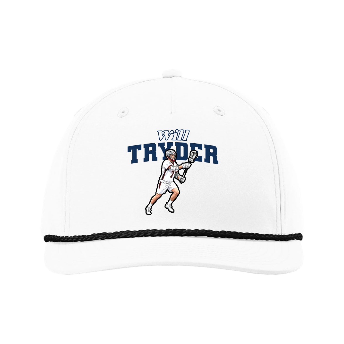 Five-Panel Classic Rope Cap — Name Arch in White