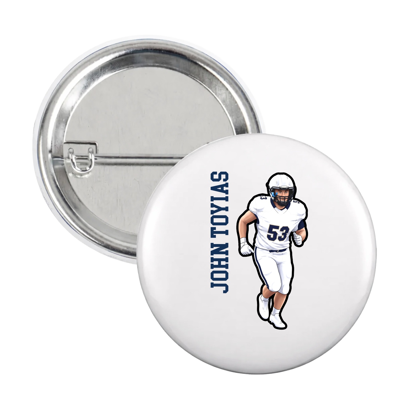 Game Day Button — Name Vertical in White