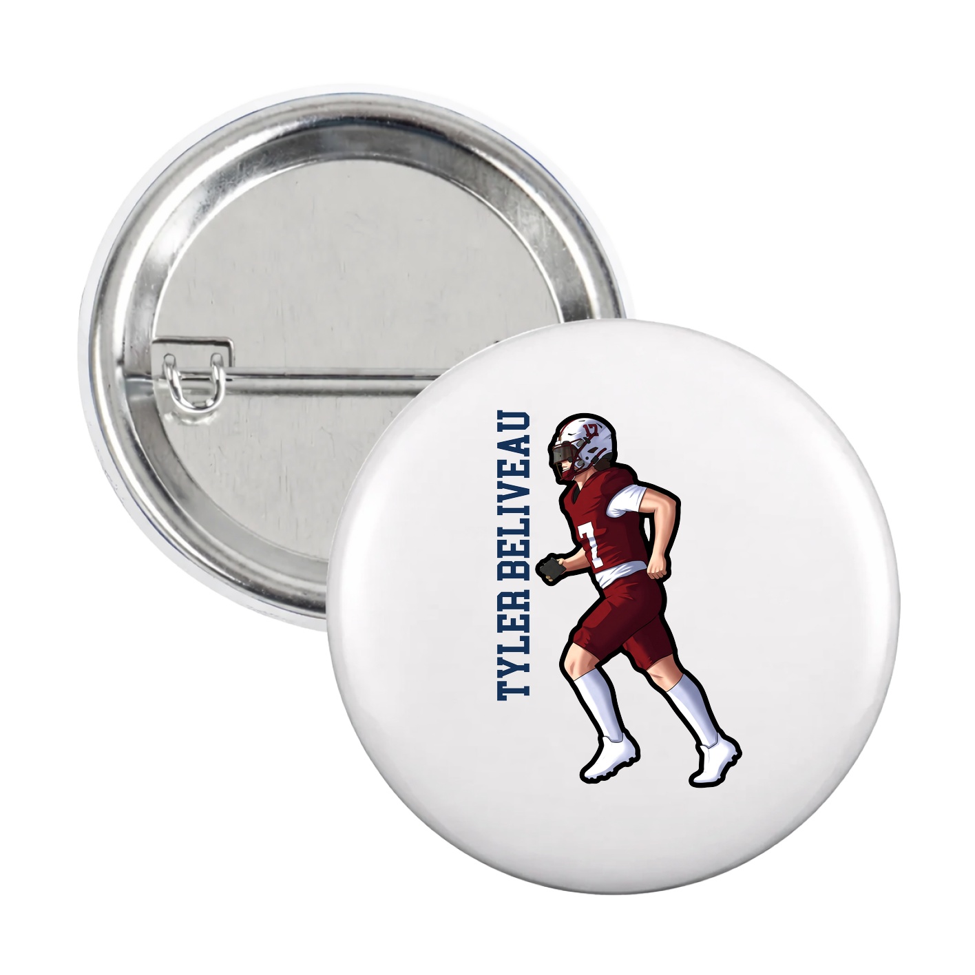 Game Day Button — Name Vertical in White