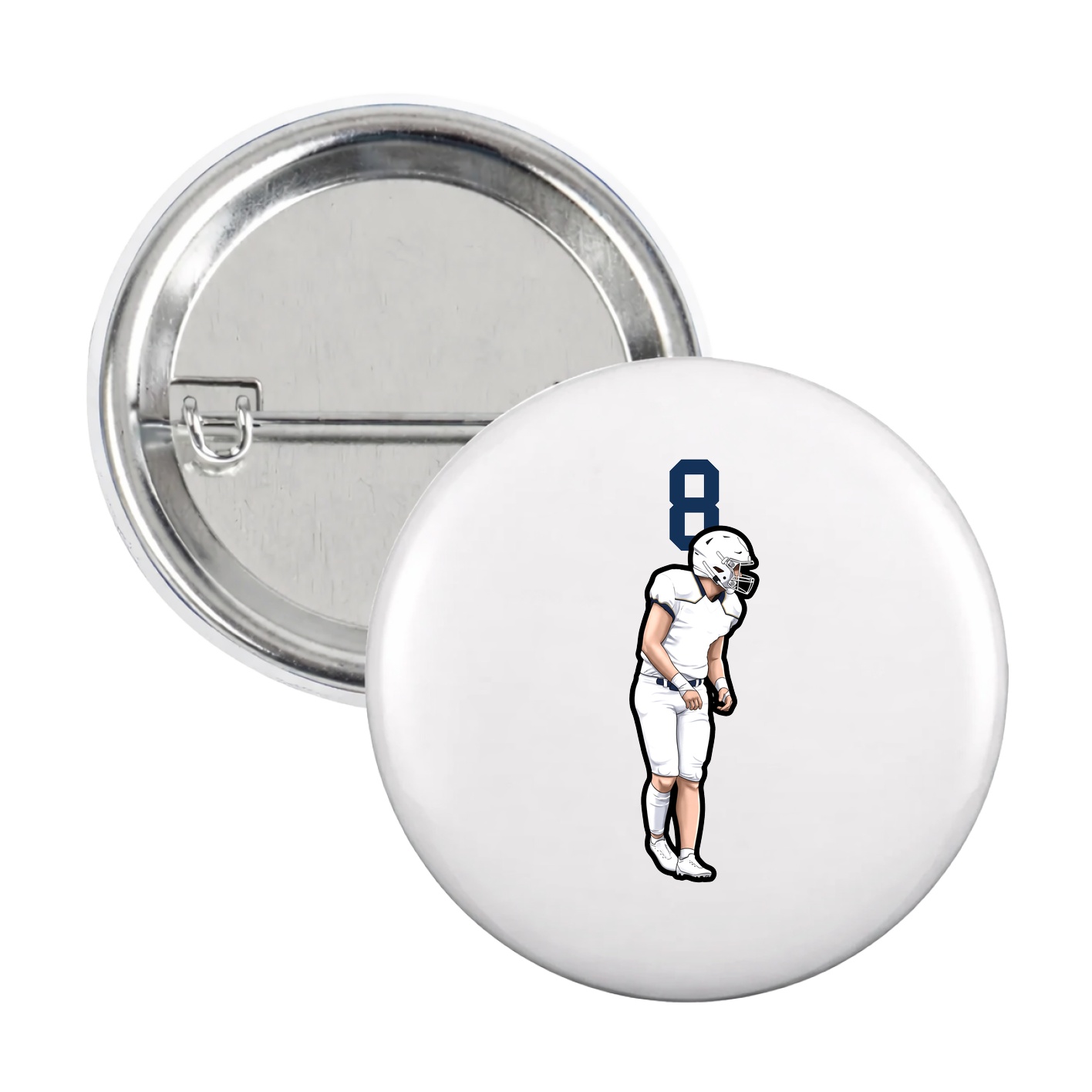 Game Day Button — Number Top in White