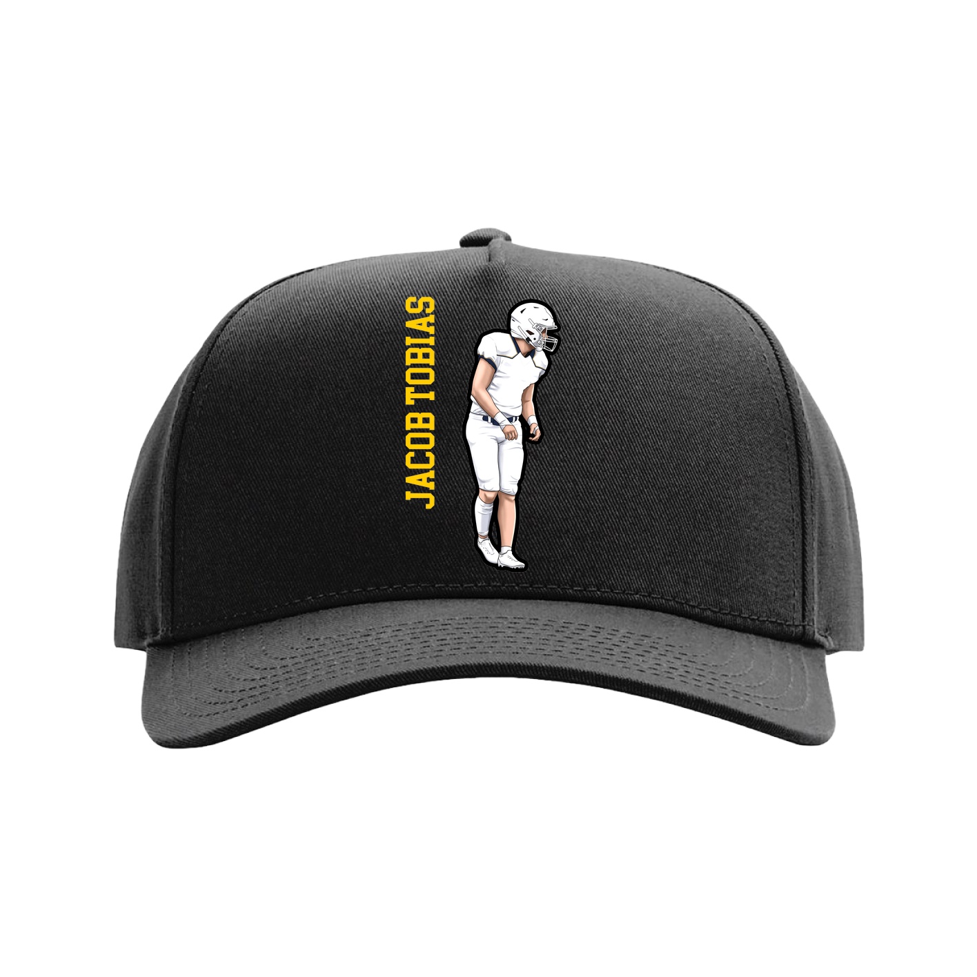 Full Fabric Five-Panel Champ Cap — Name Vertical in Black
