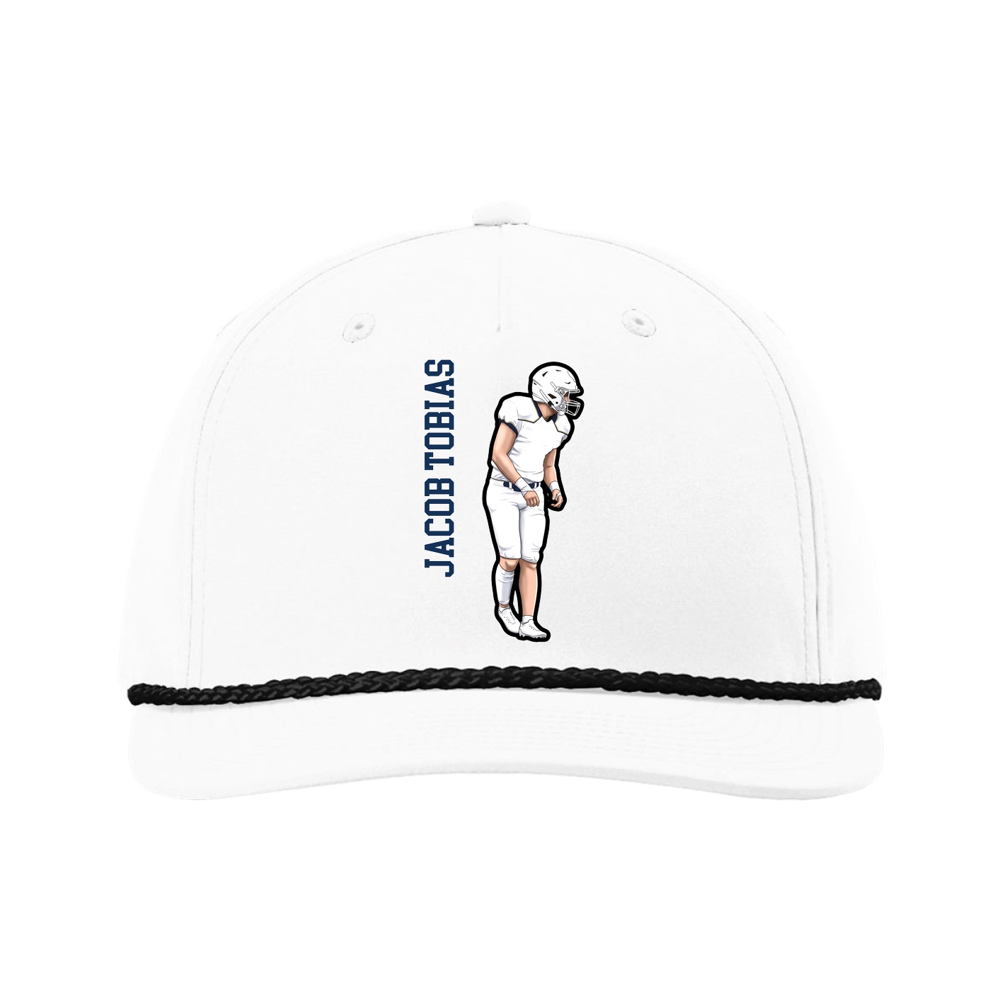 Five-Panel Classic Rope Cap — Name Vertical in White