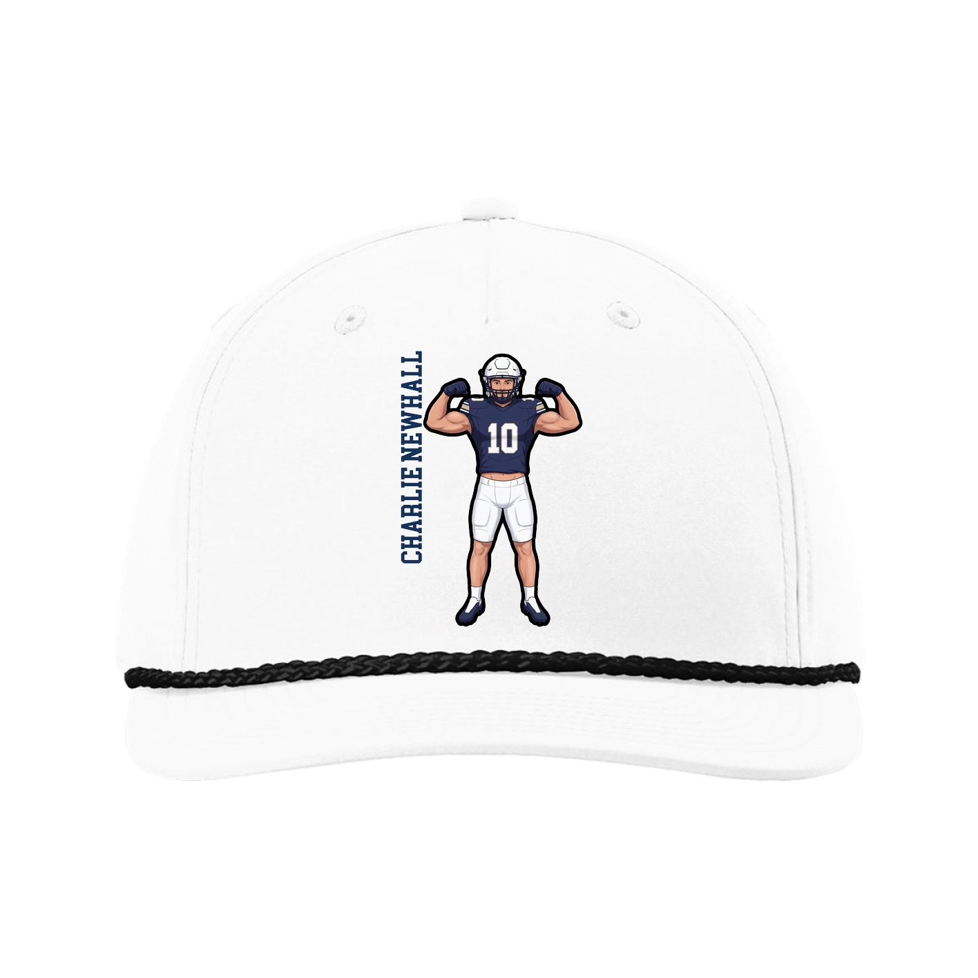 Five-Panel Classic Rope Cap — Name Vertical in White