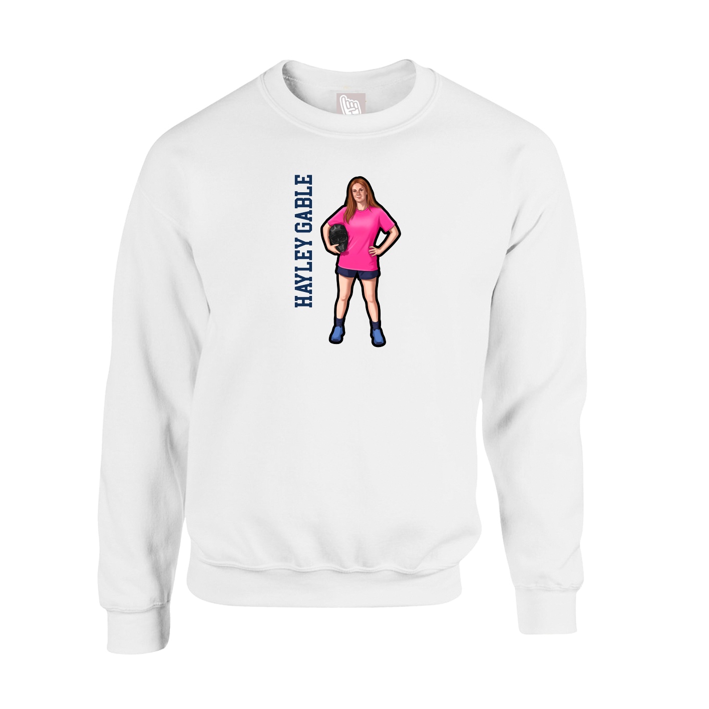 Fleece Crew — Name Vertical in White