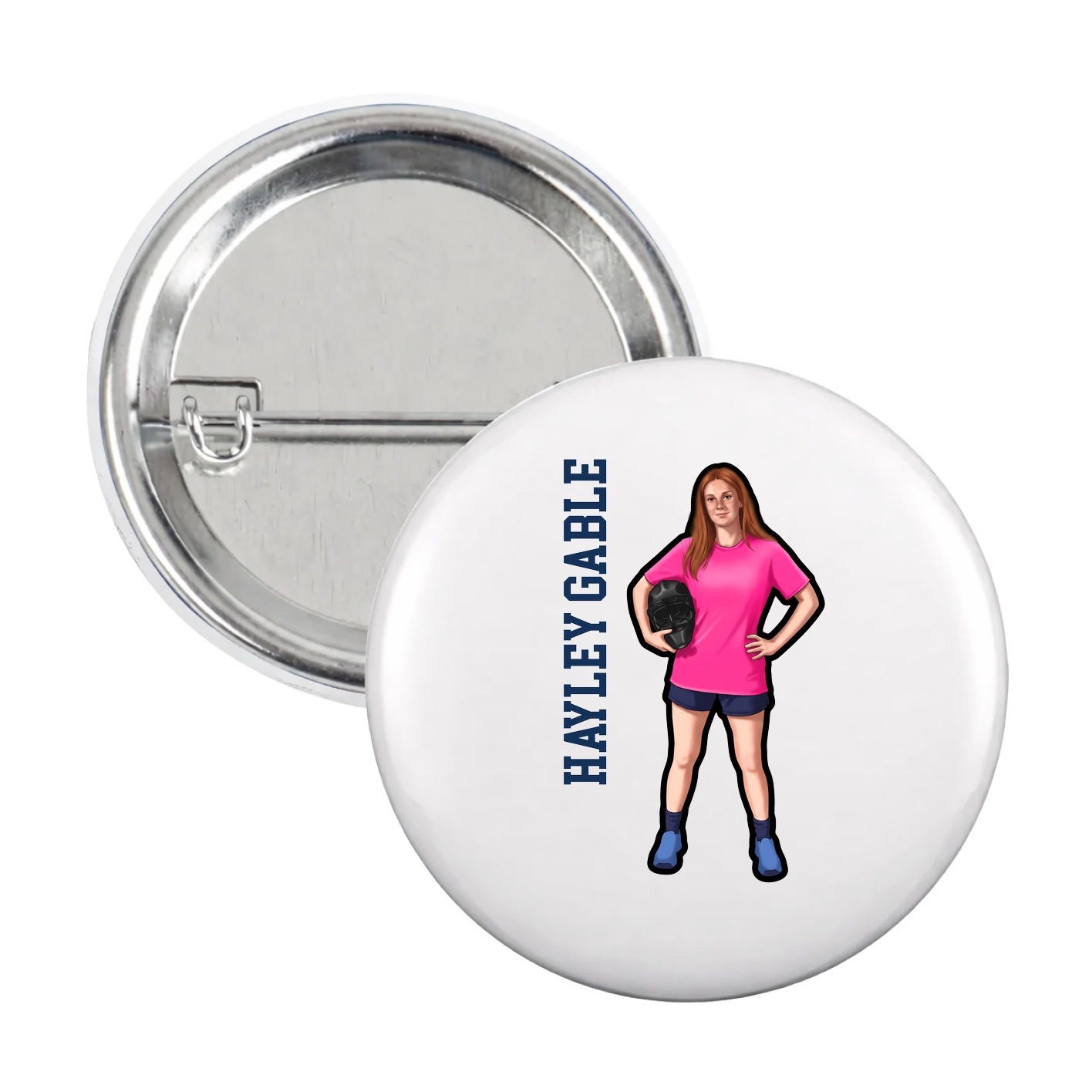Game Day Button — Name Vertical in White