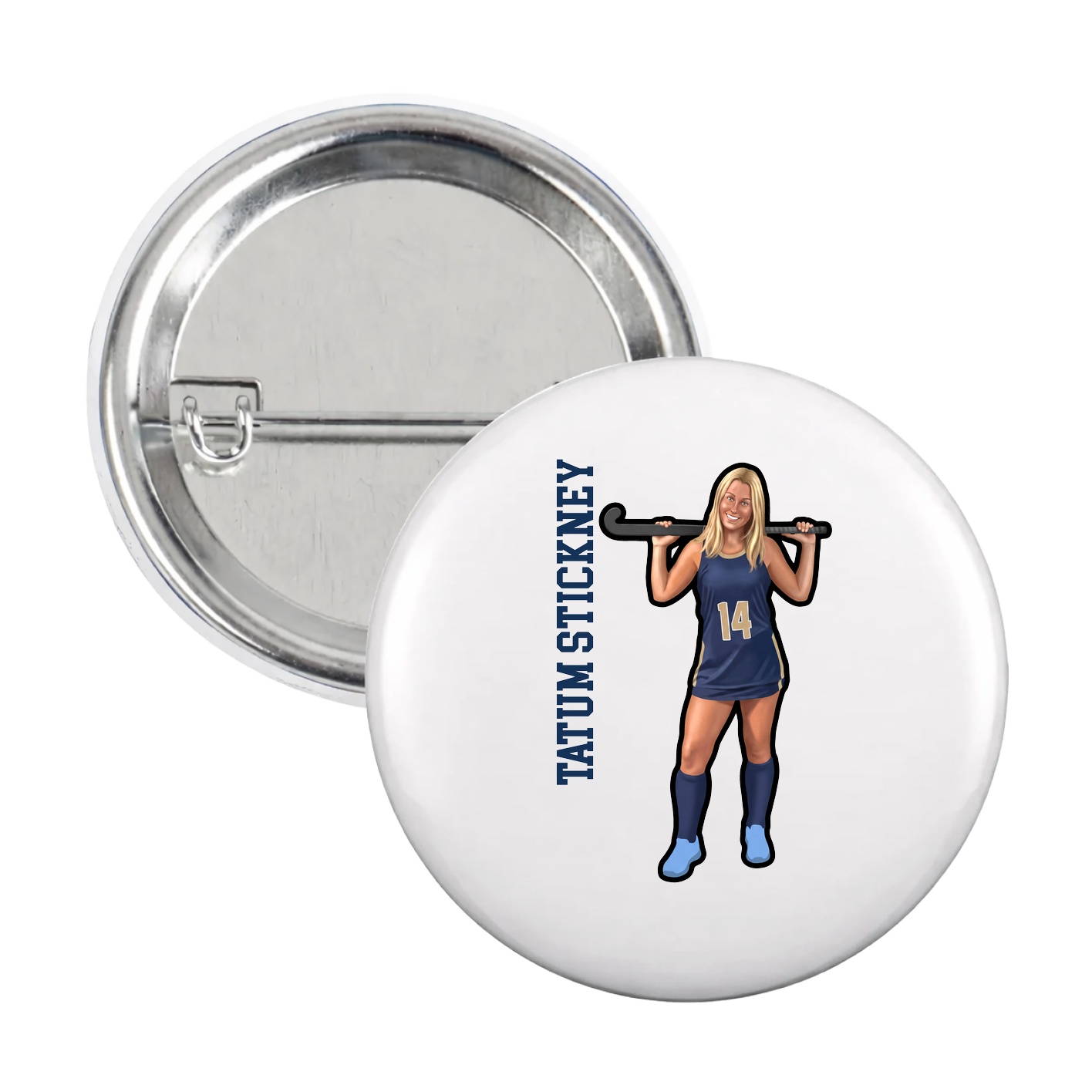 Game Day Button — Name Vertical in White