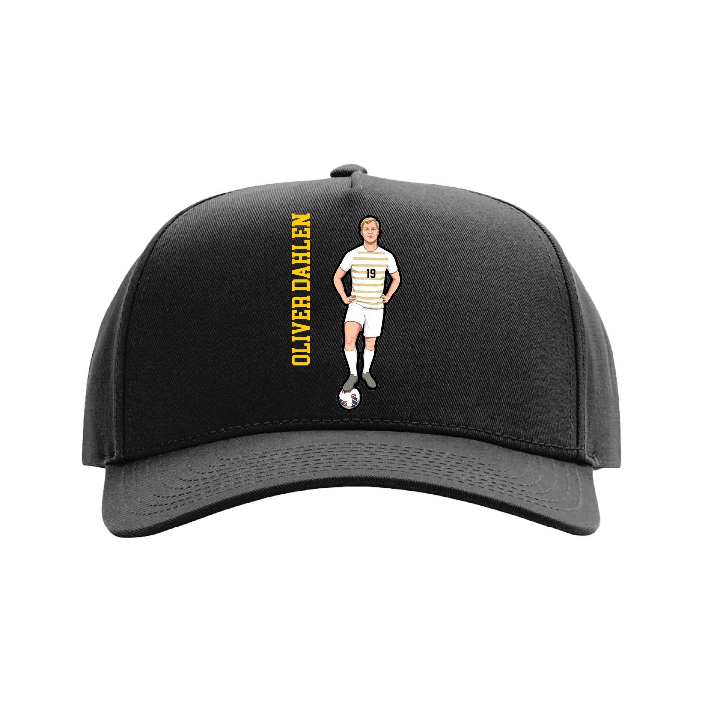 Full Fabric Five-Panel Champ Cap — Name Vertical in Black