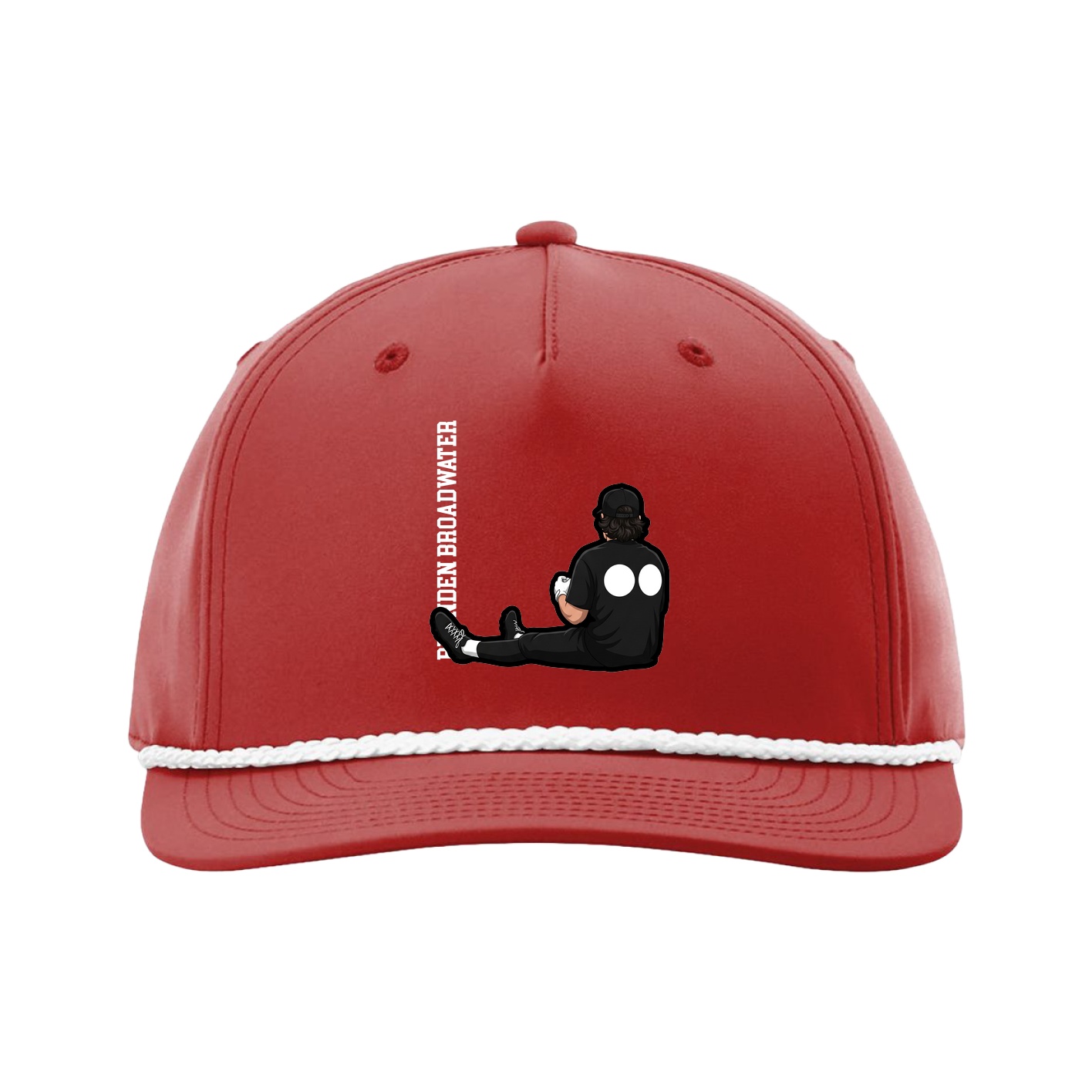 Five-Panel Classic Rope Cap — Name Vertical in Red