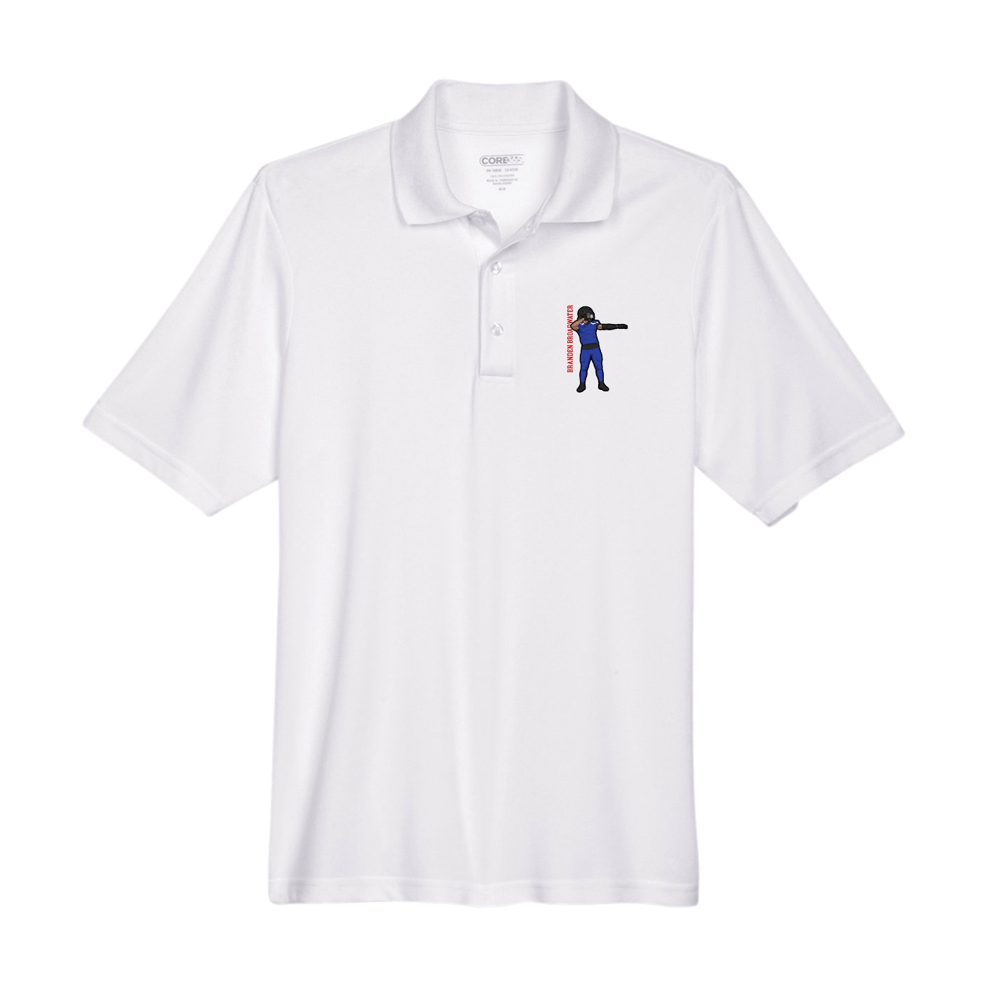 Performance Polo — Name Vertical in White