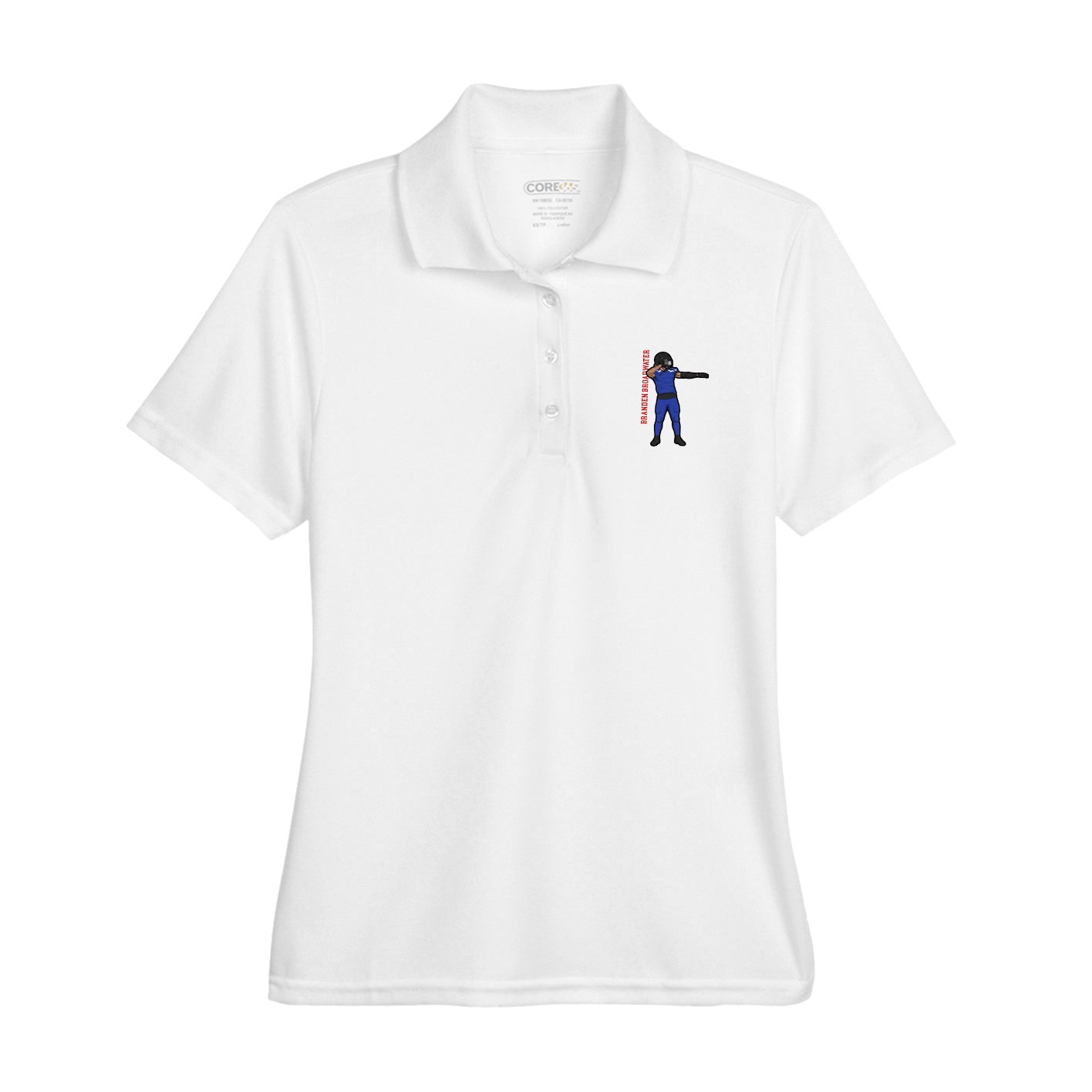 Womens Performance Polo — Name Vertical in White