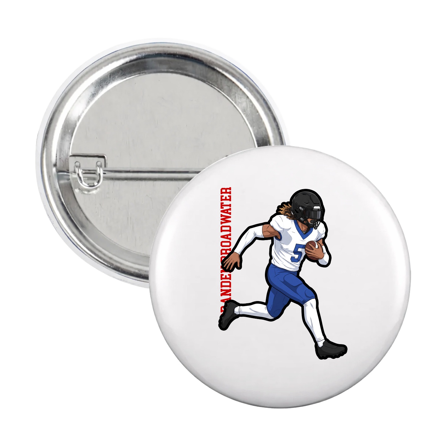 Game Day Button — Name Vertical in White