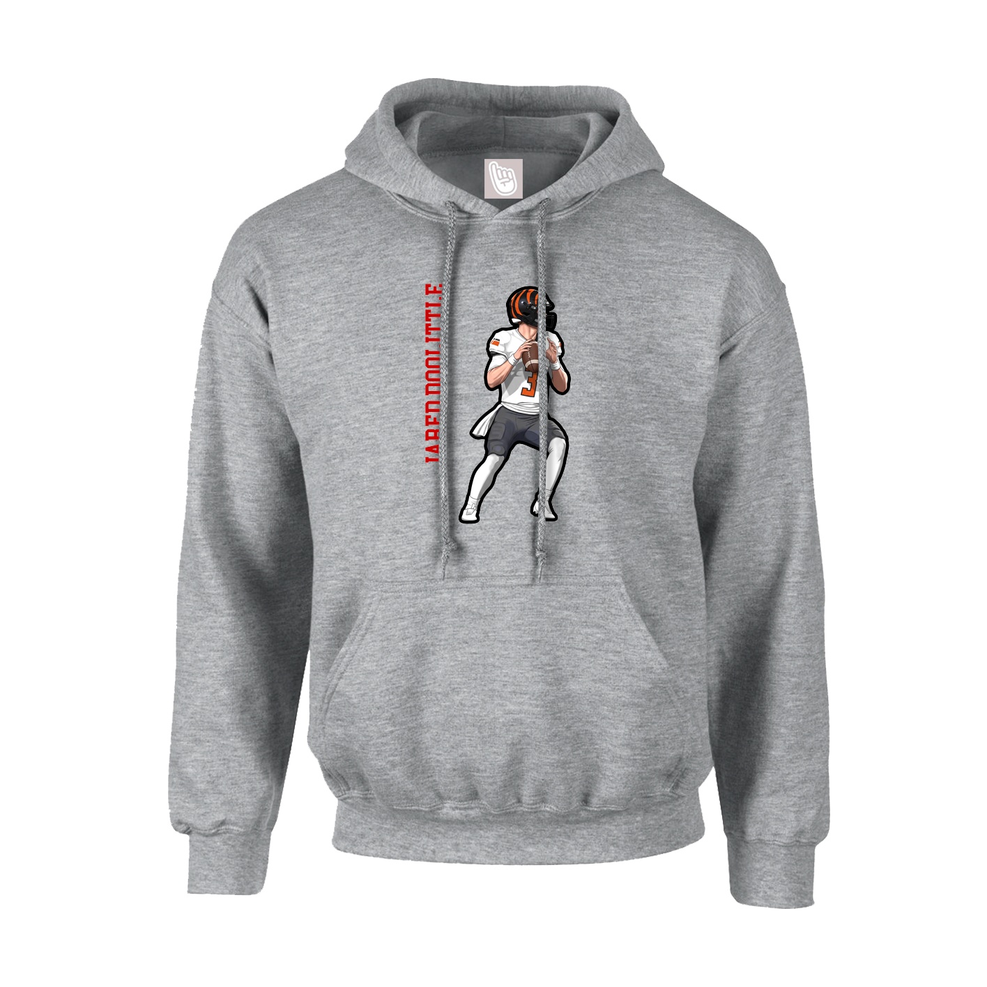 Youth Hoodie — Name Vertical in Grey