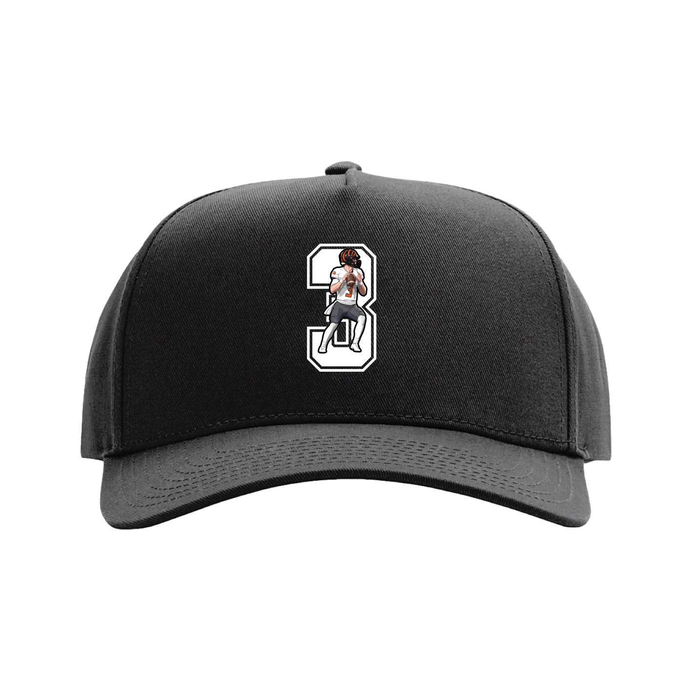 Full Fabric Five-Panel Champ Cap — Number in Black