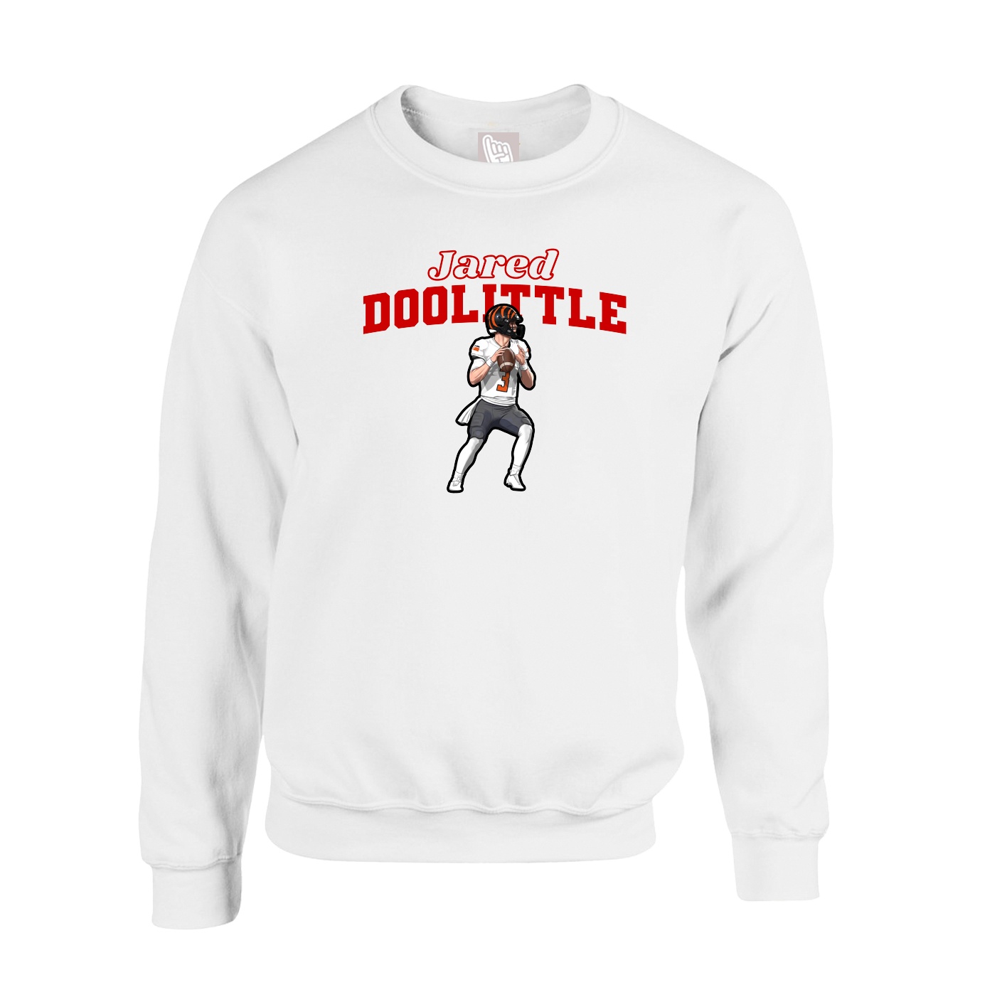 Fleece Crew — Name Arch in White