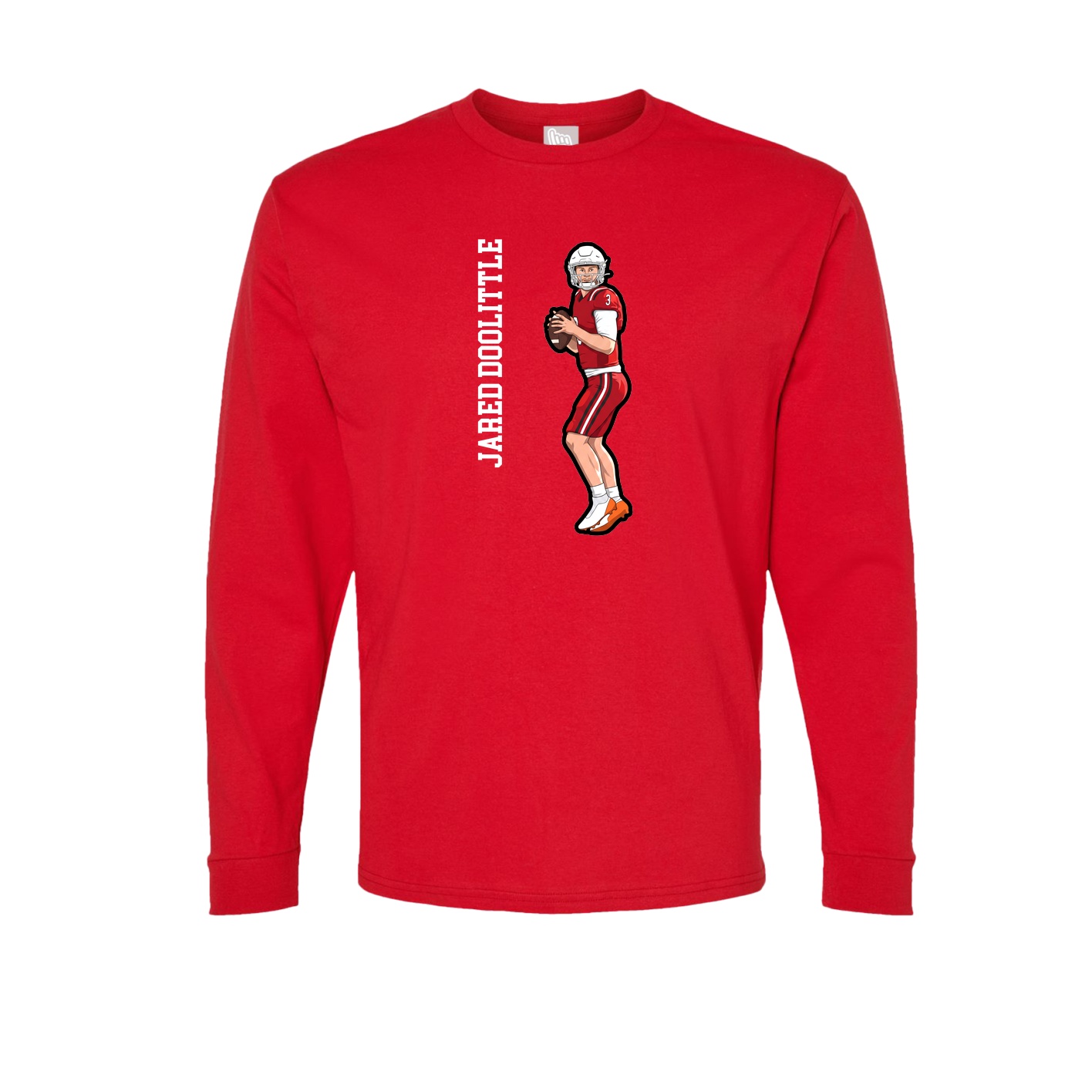 Long Sleeve Tee — Name Vertical in Red