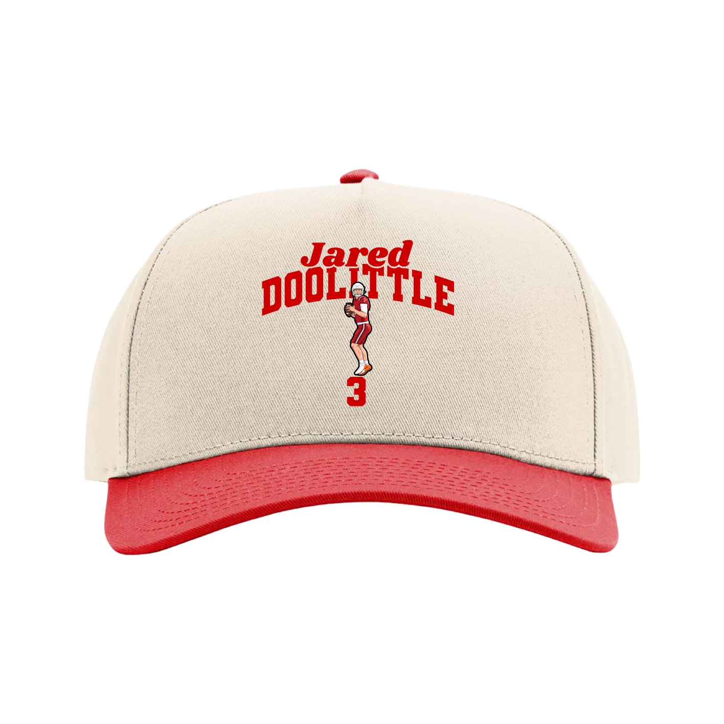 Full Fabric Five-Panel Champ Cap — Signature Arch in Cream/Red