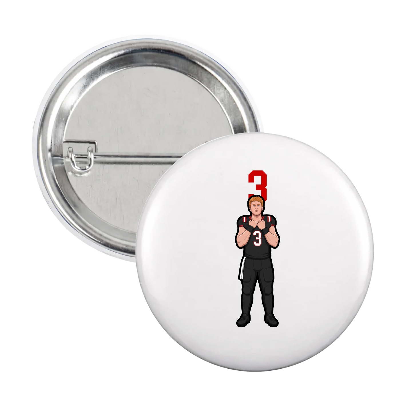 Game Day Button — Number Top in White