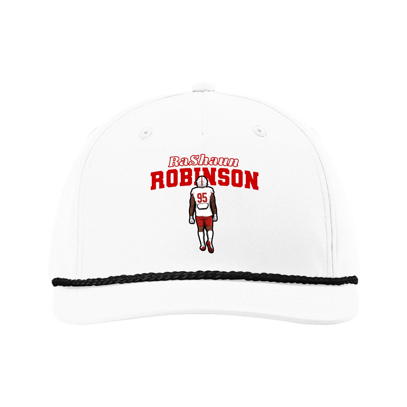 Five-Panel Classic Rope Cap — Name Arch in White