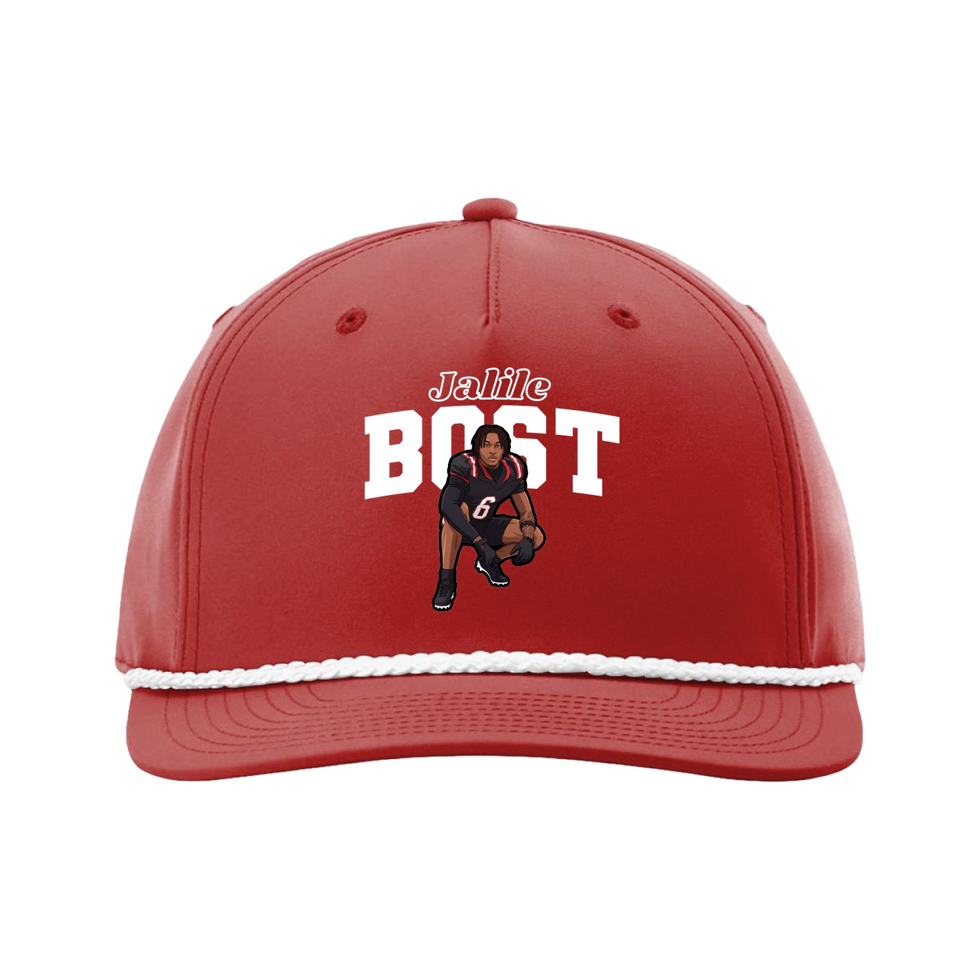 Five-Panel Classic Rope Cap — Name Arch in Red