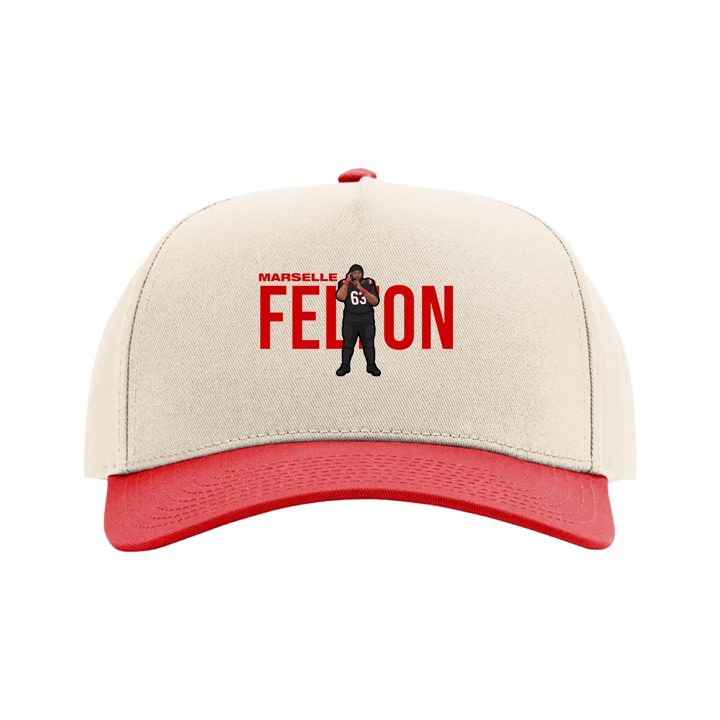 Full Fabric Five-Panel Champ Cap — Player Name in Cream/Red