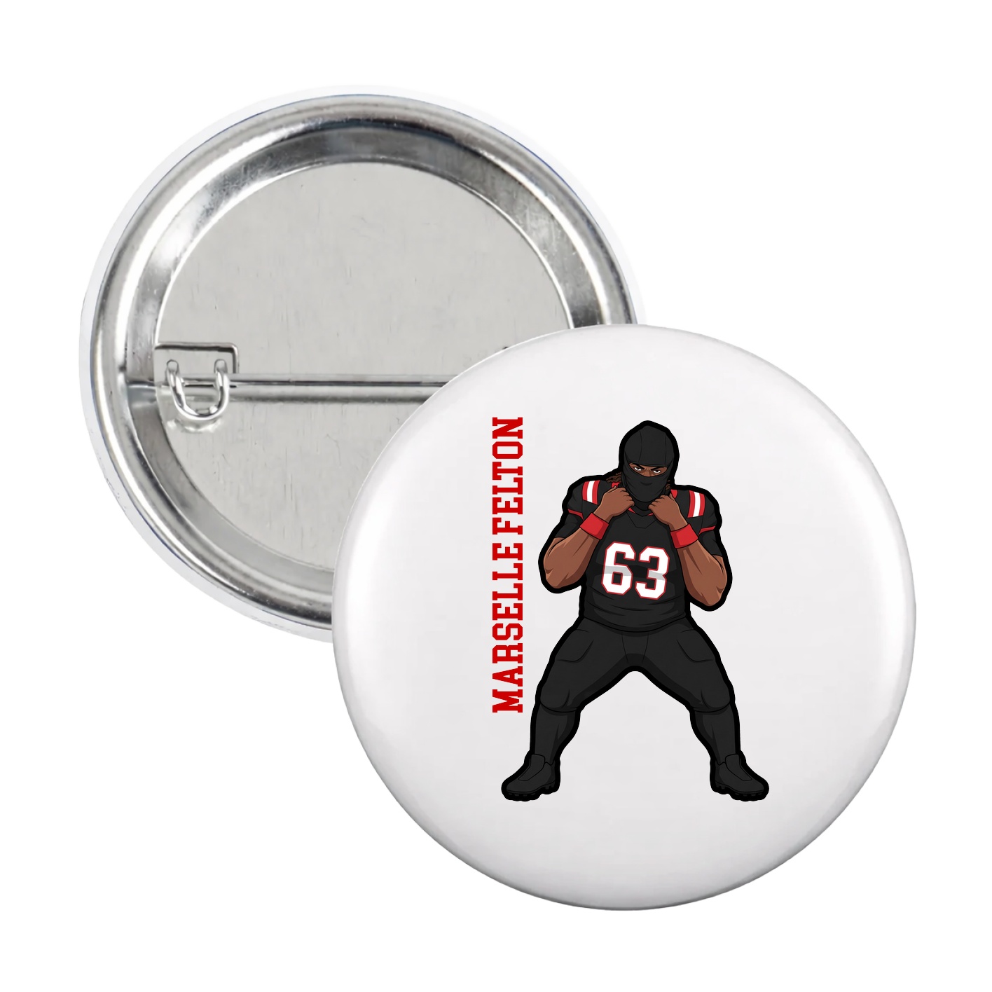 Game Day Button — Name Vertical in White