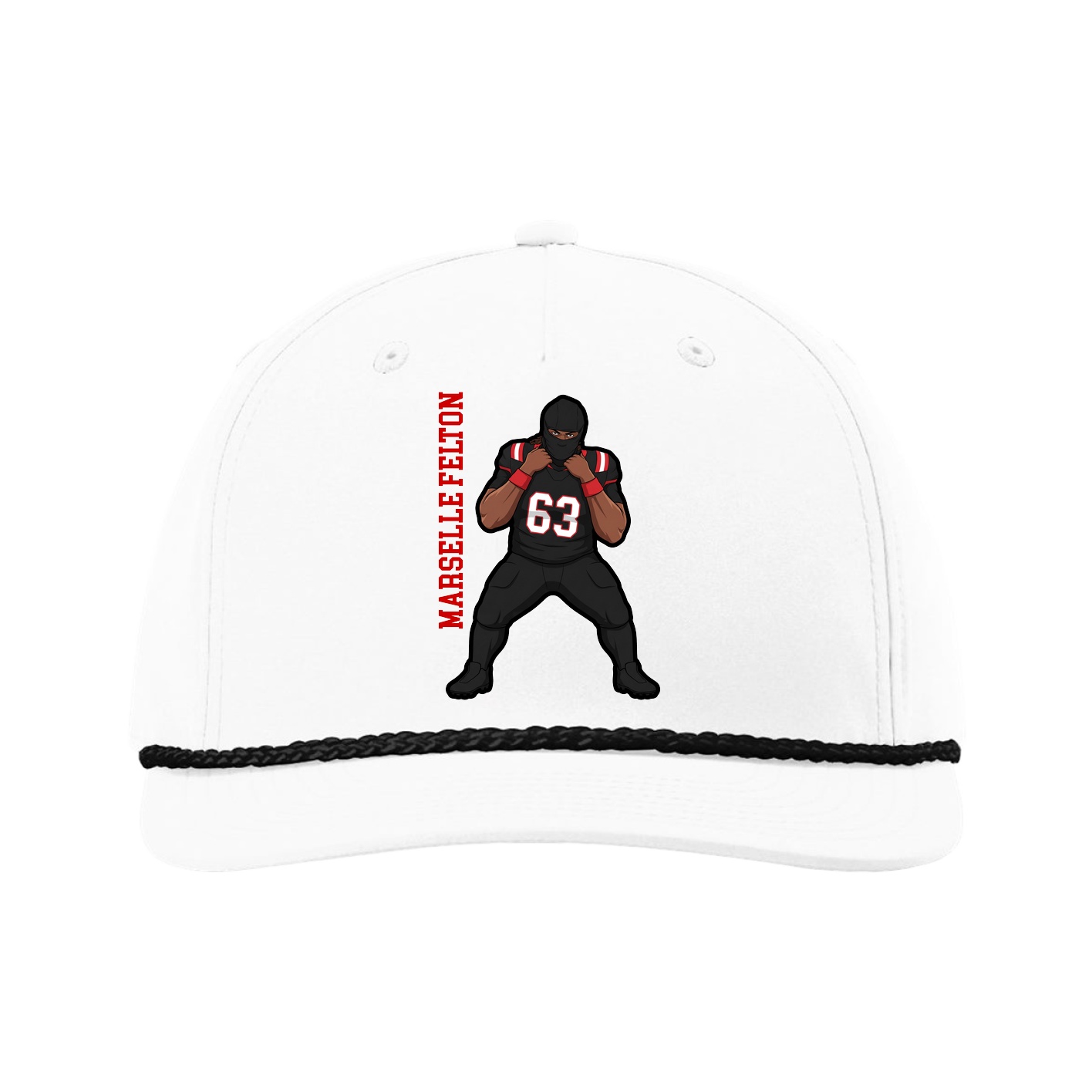 Five-Panel Classic Rope Cap — Name Vertical in White