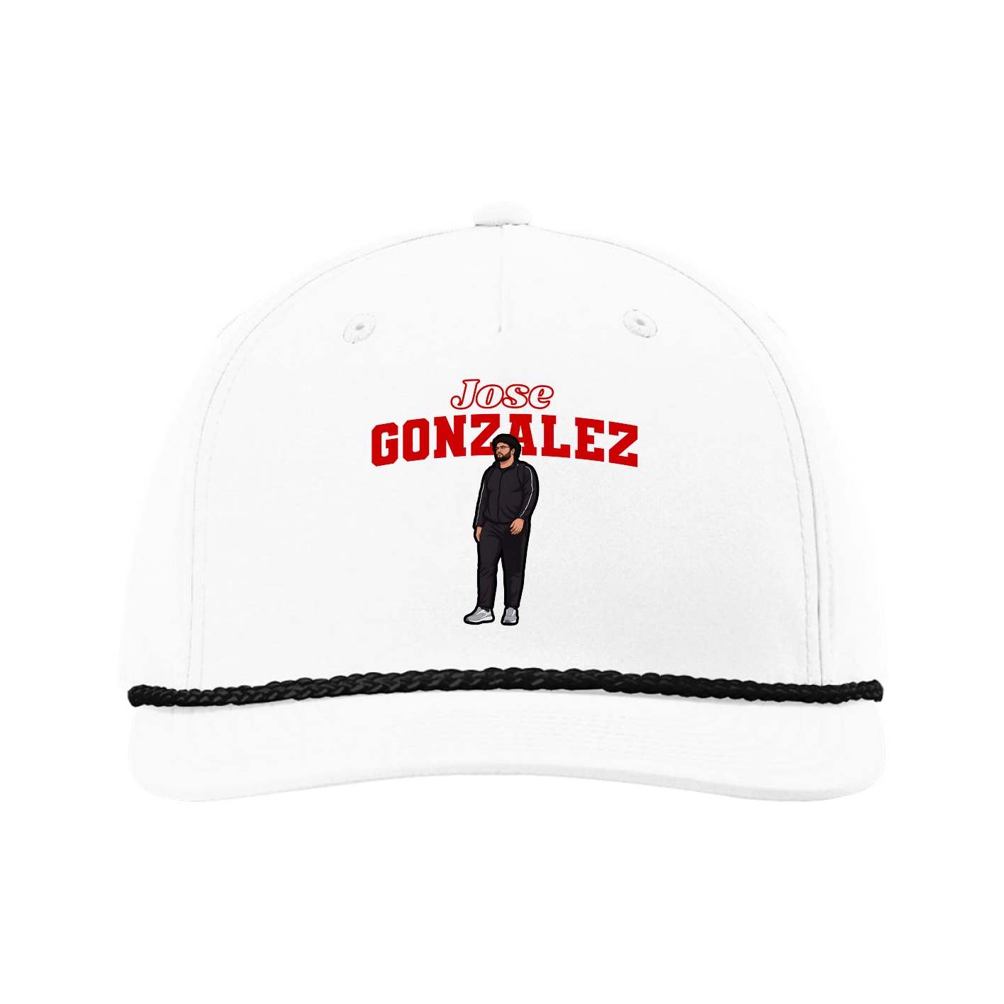 Five-Panel Classic Rope Cap — Name Arch in White