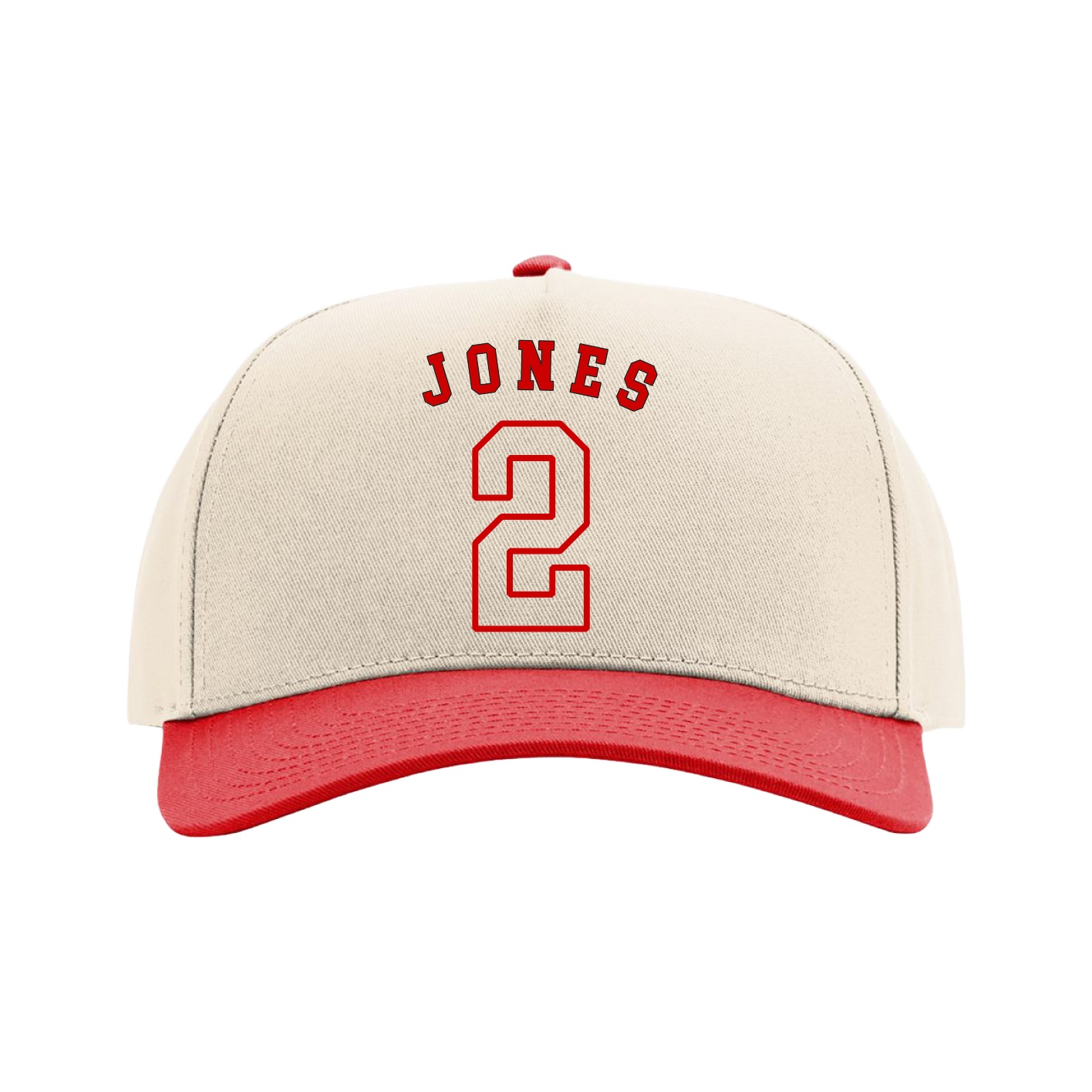 Full Fabric Five-Panel Champ Cap — Shirsey Arch in Cream/Red