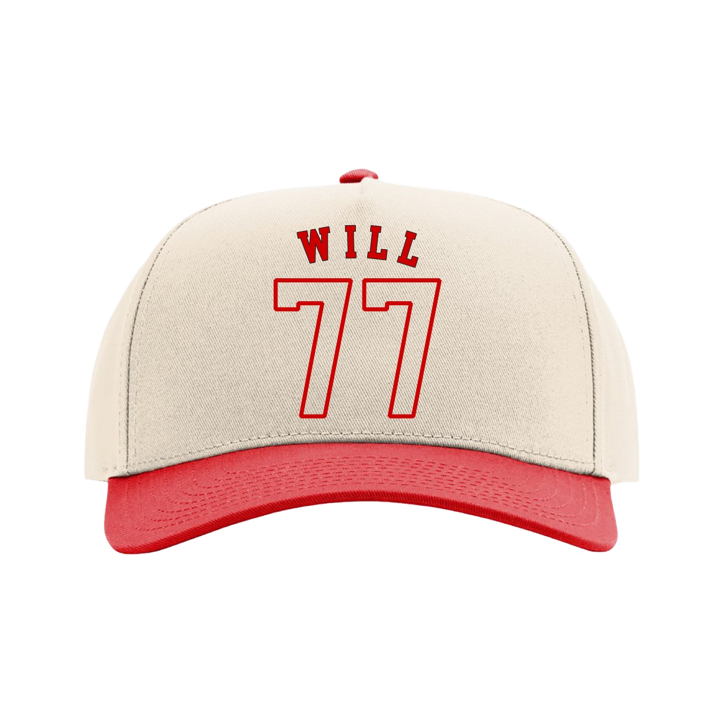 Full Fabric Five-Panel Champ Cap — Shirsey Arch in Cream/Red