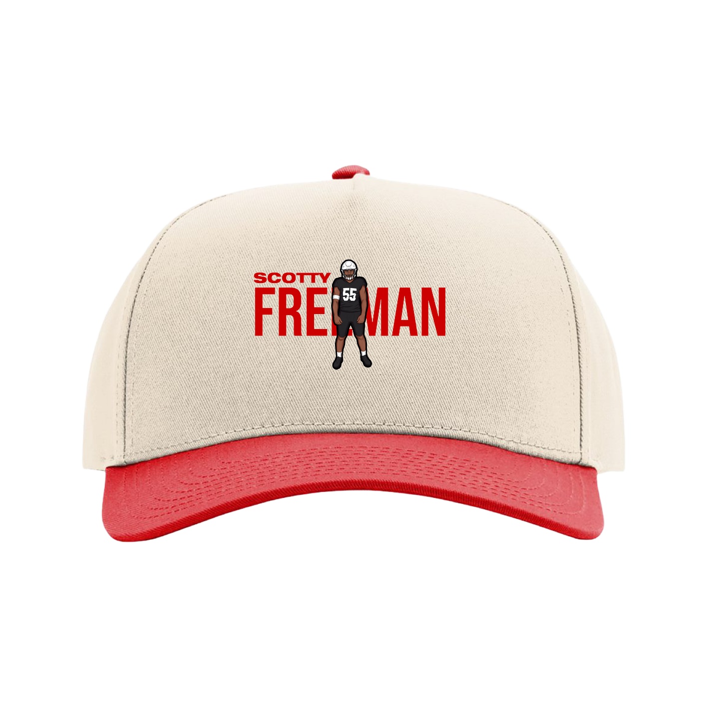 Full Fabric Five-Panel Champ Cap — Player Name in Cream/Red