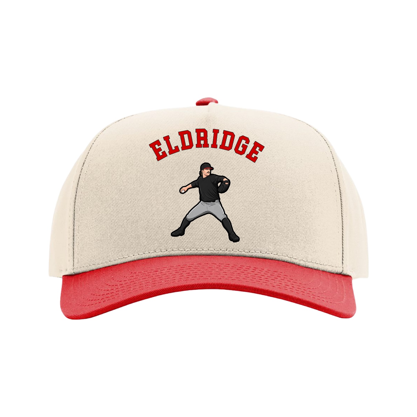 Full Fabric Five-Panel Champ Cap — Shirsey Arch in Cream/Red