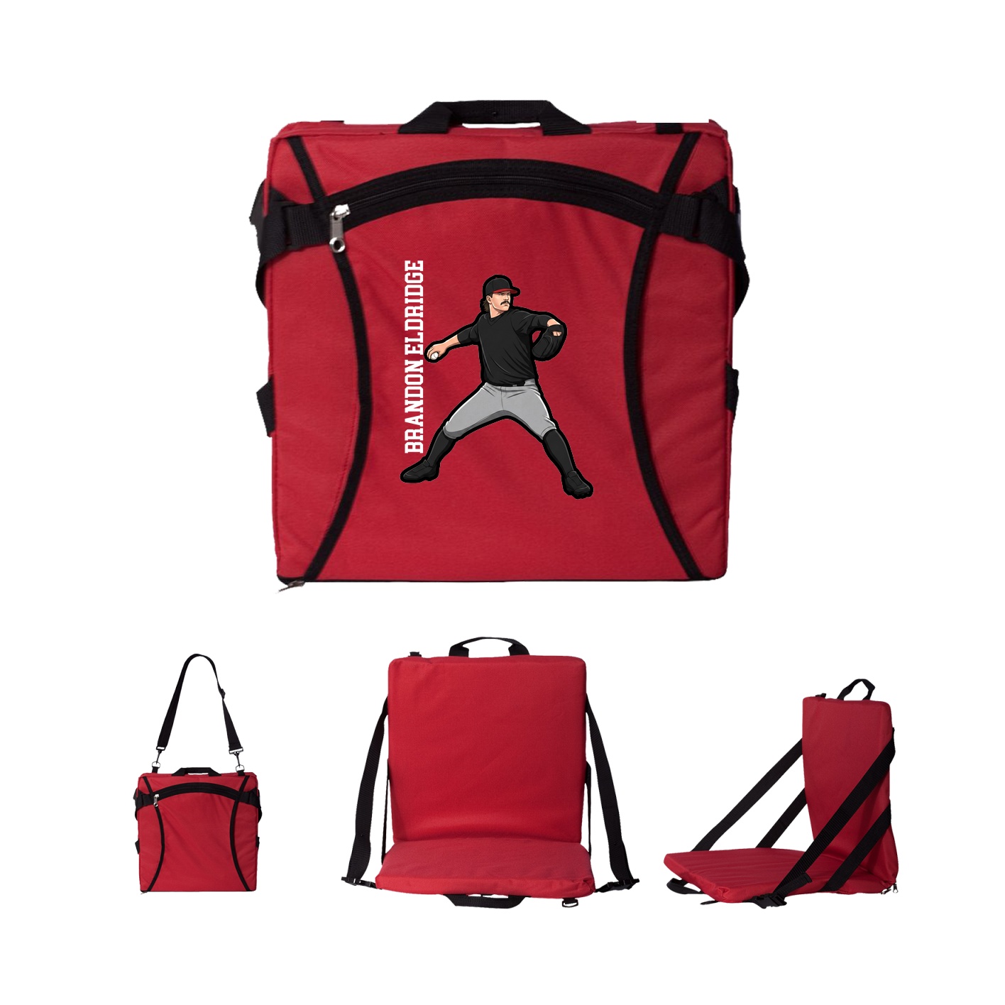 Folding Stadium Seat — Name Vertical in Red