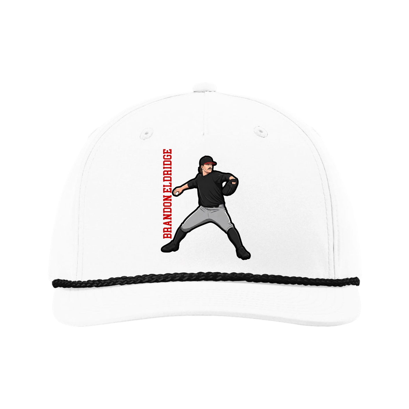 Five-Panel Classic Rope Cap — Name Vertical in White