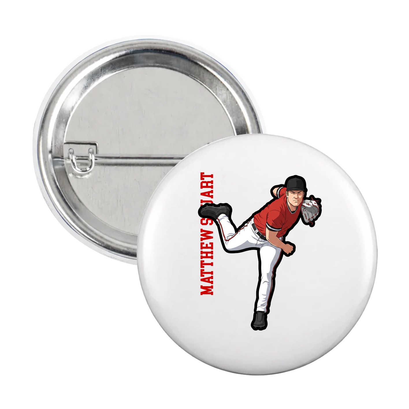 Game Day Button — Name Vertical in White