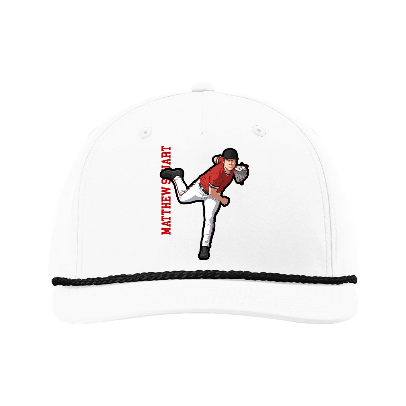 Five-Panel Classic Rope Cap — Name Vertical in White
