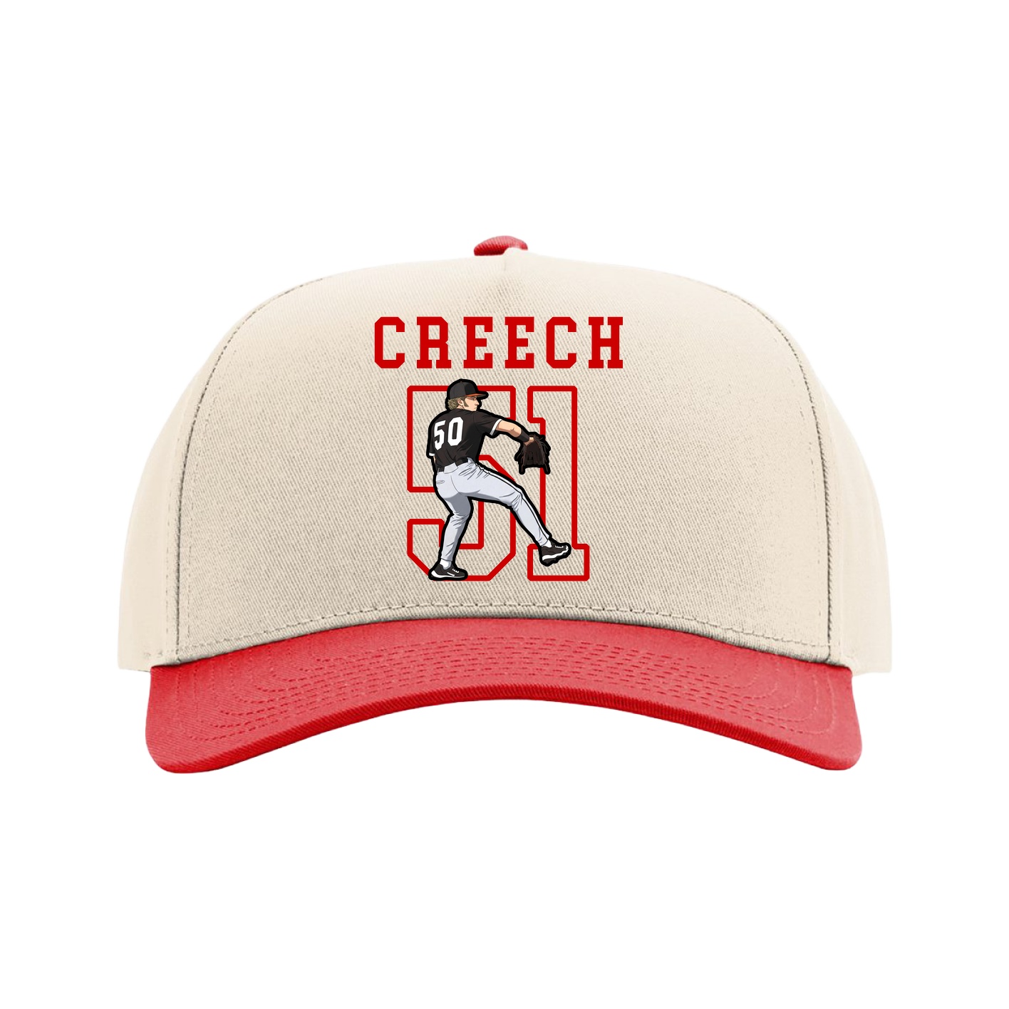 Full Fabric Five-Panel Champ Cap — Shirsey in Cream/Red