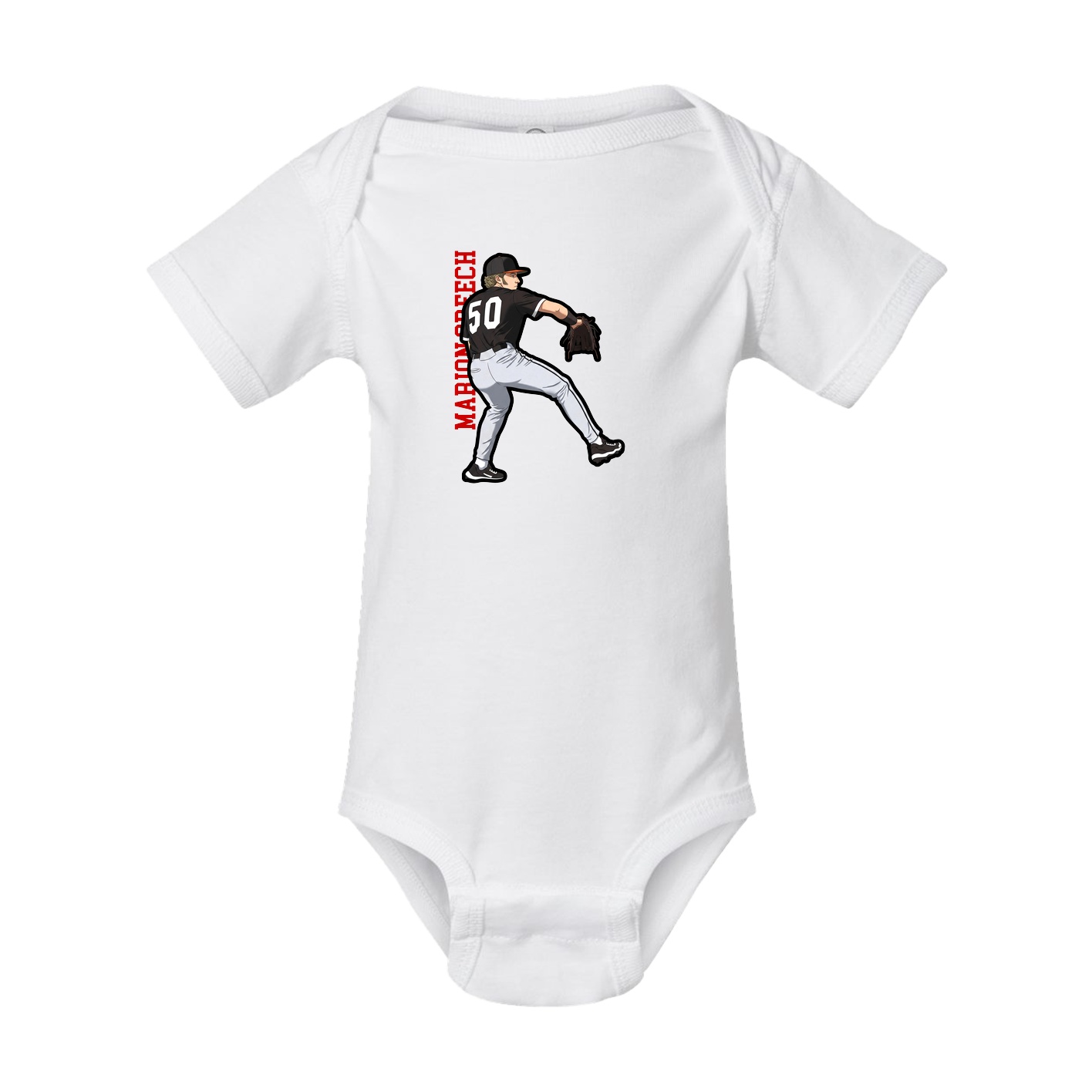 Baby Onesie — Name Vertical in White