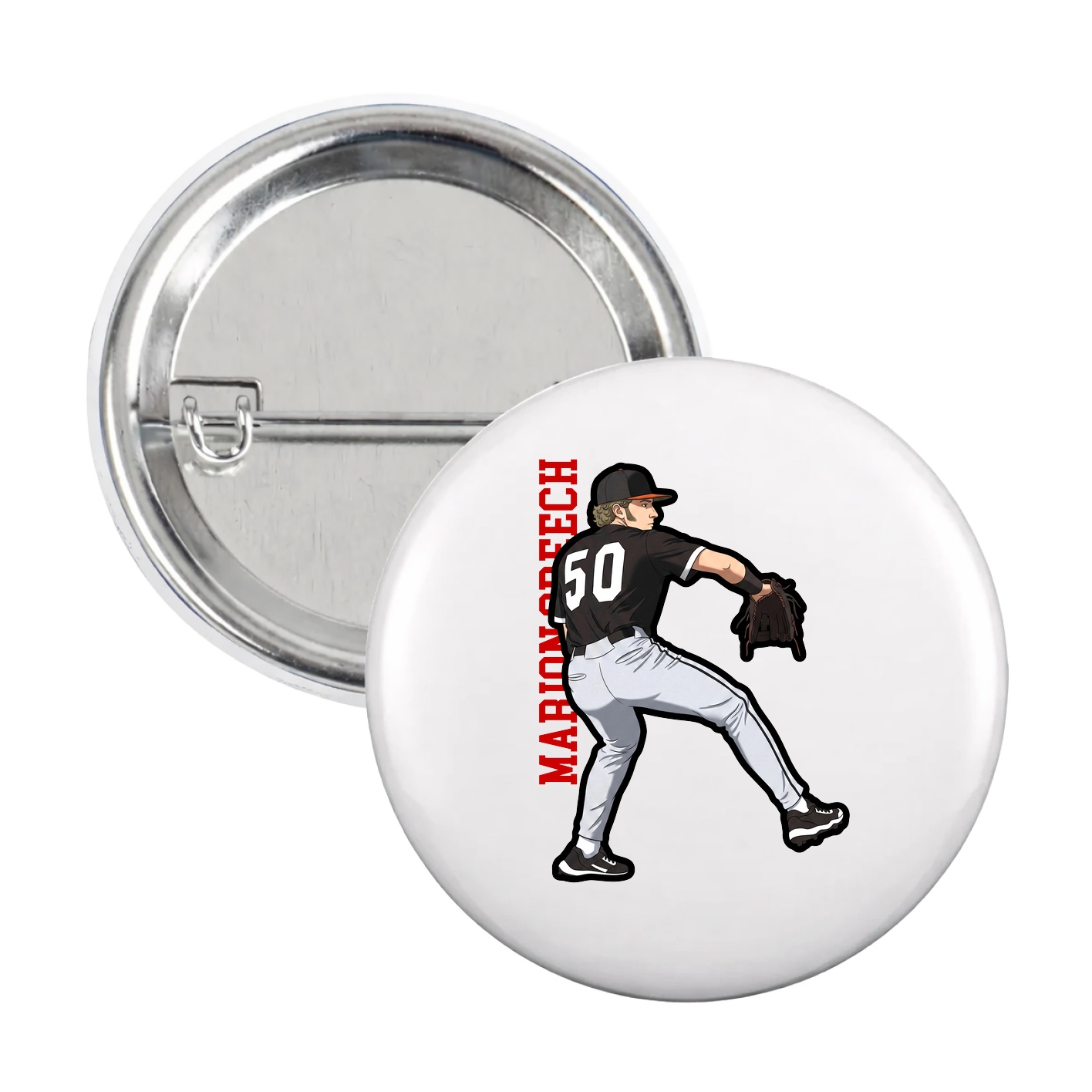 Game Day Button — Name Vertical in White