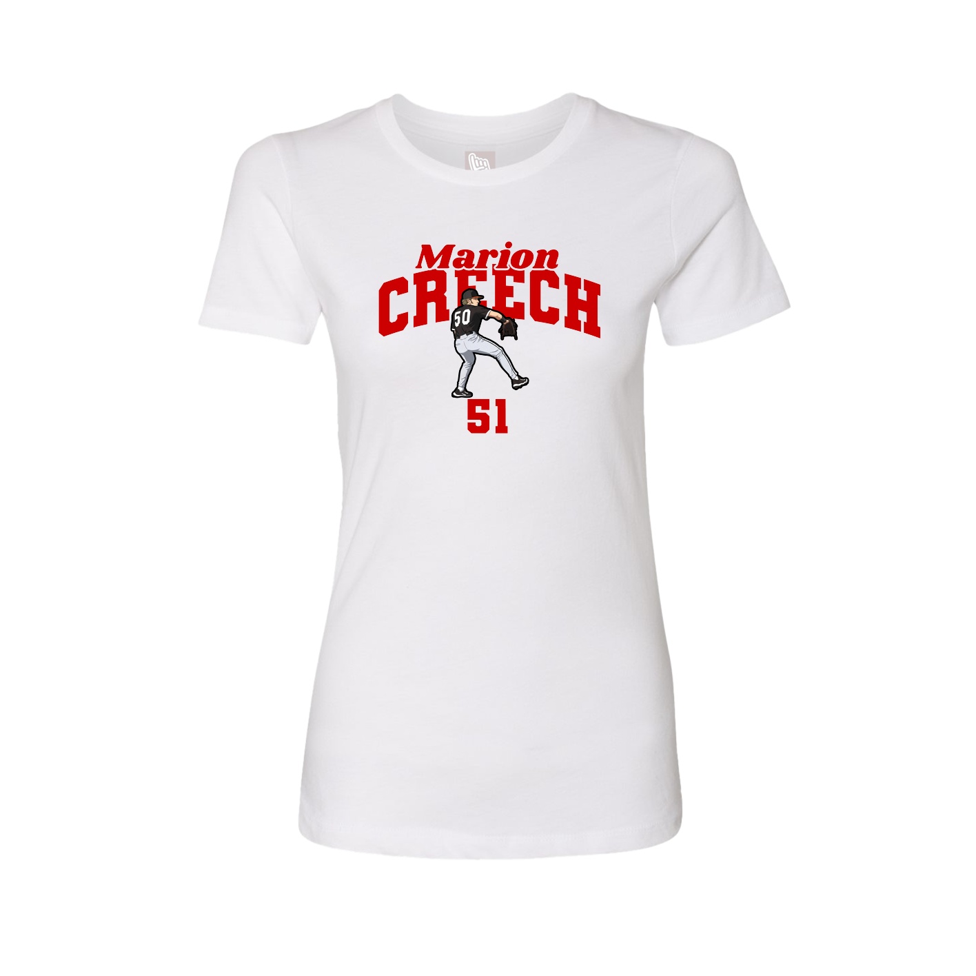 Fitted Women's Tee — Signature Arch in White