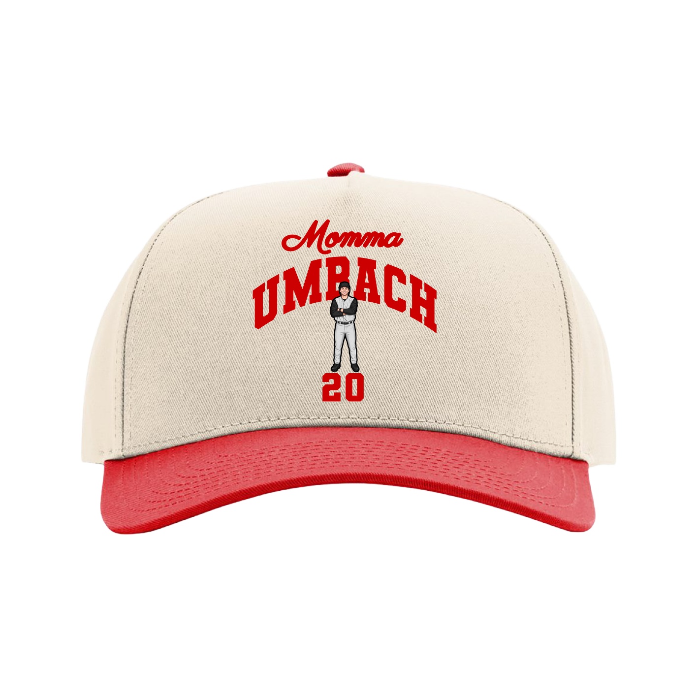 Full Fabric Five-Panel Champ Cap — Mothers Day Arch in Cream/Red