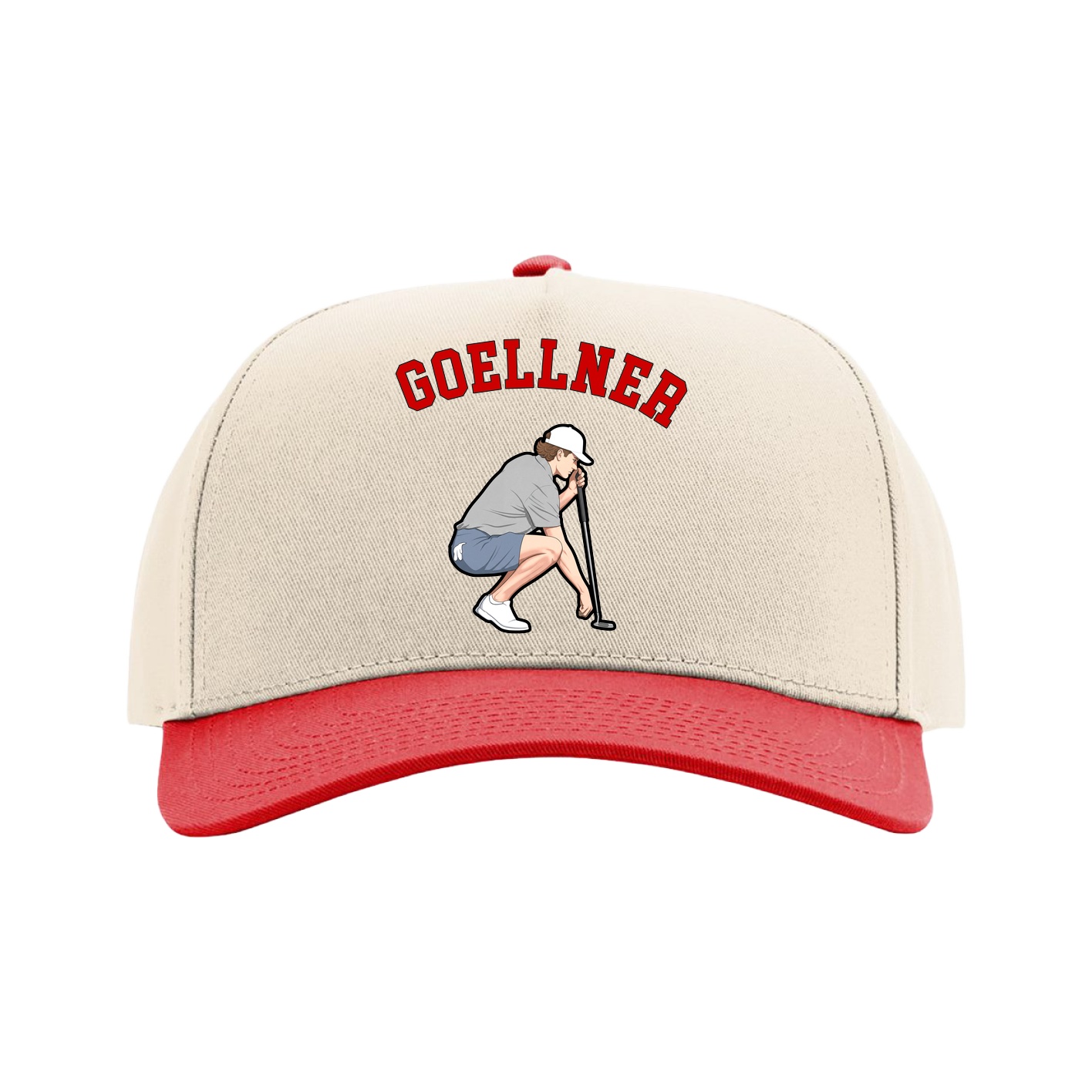Full Fabric Five-Panel Champ Cap — Shirsey Arch in Cream/Red