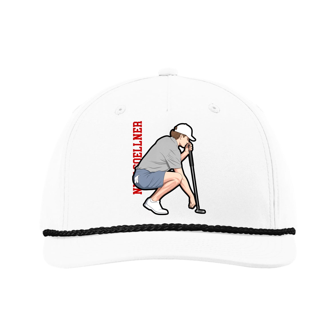 Five-Panel Classic Rope Cap — Name Vertical in White