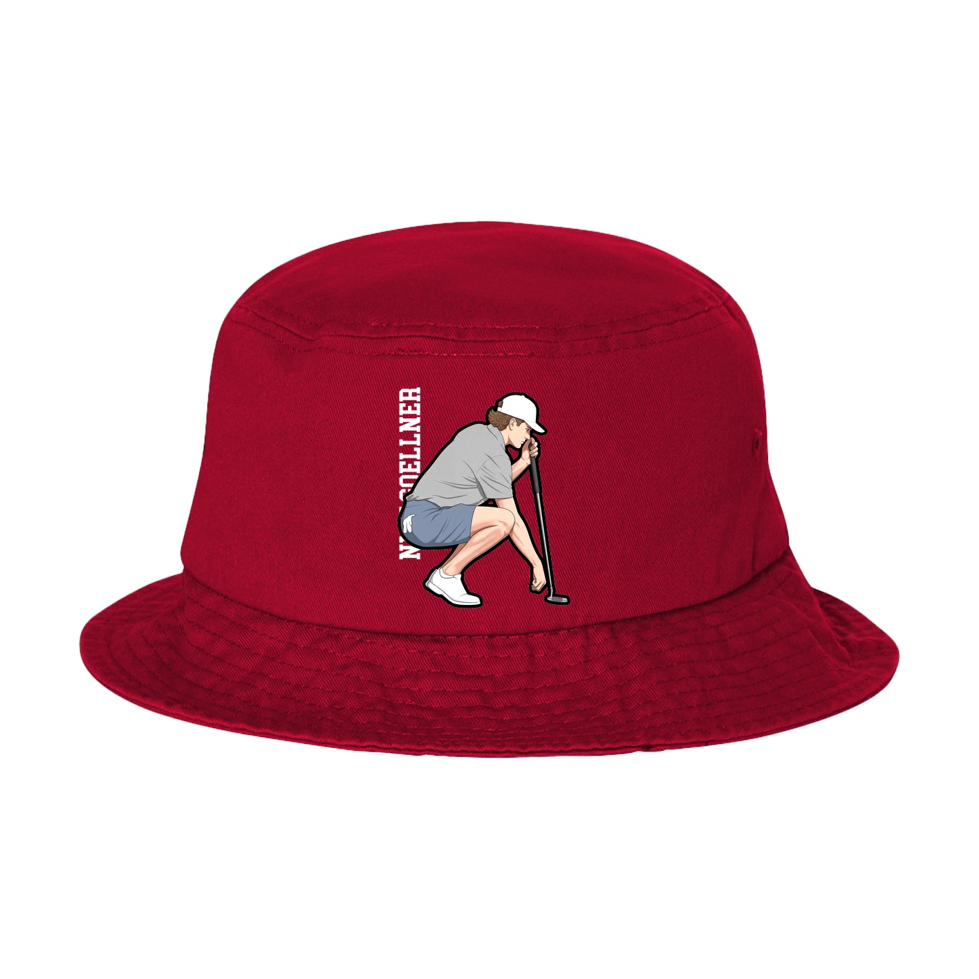 Bucket Cap — Name Vertical in Red