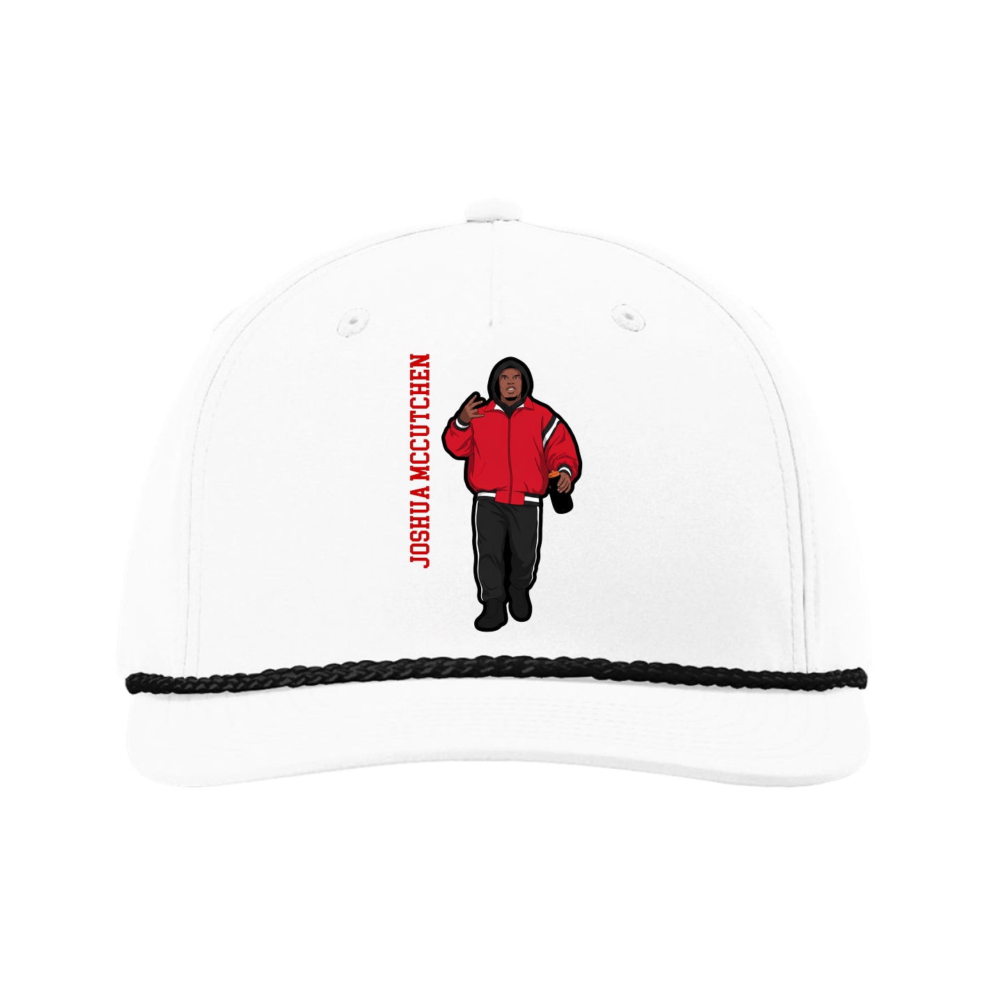 Five-Panel Classic Rope Cap — Name Vertical in White